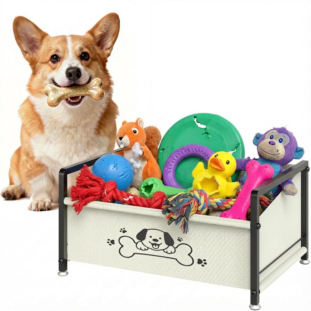 NANAGIFTREE Dog Toy Basket for Storage, Metal Frame Oxford Fabric Pet Toy Organizer with Raised Legs, Large Capacity Dog Toy Bin