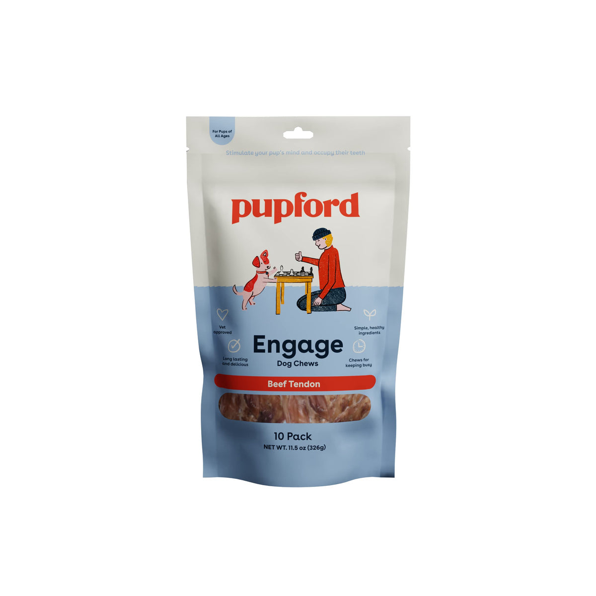 Pupford Beef Tendon Chews For Dogs | Cleans Teeth, Teaches Proper Chewing Behavior & Contains Glucosamine To Help Joints | Extra Thick, Long-Lasting, Simple Natural Ingredients, Low Calorie (10 Count)