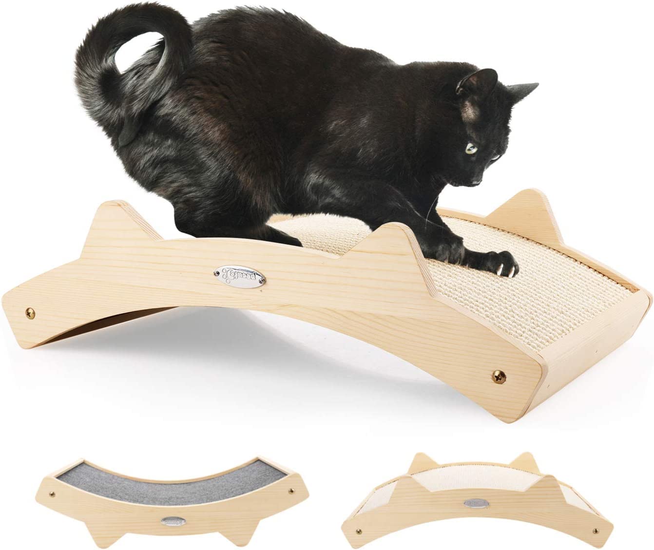 Double-Sided Cat Scratcher With Natural Sisal + Carpet Cloth, Durable Solid Wooden Structure Scratch Pad for Indoor Cats, Scratc