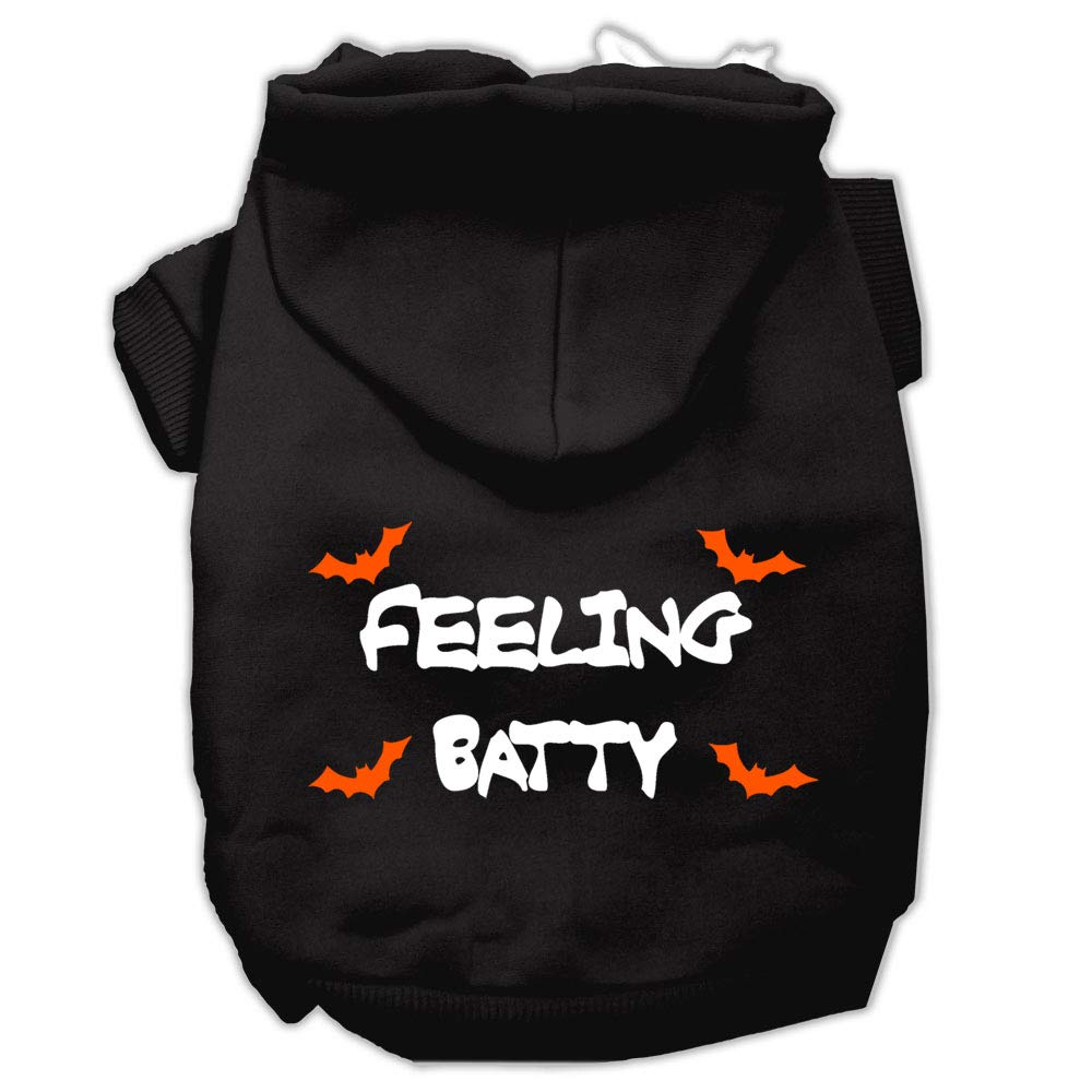 Halloween Pet, Dog & Cat Hoodie Screen Printed, 'Feeling Batty' Black Sm (3-6 Lbs.)
