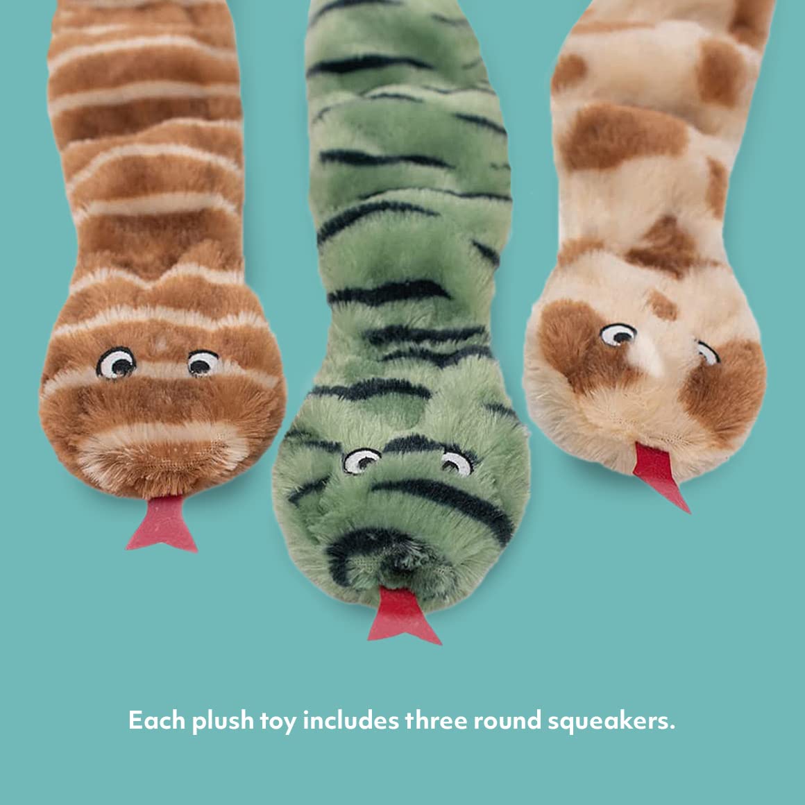 Zippypaws Skinny Peltz - 3 Multicolored Snakes - No Stuffing Squeaky Dog Toys, Unstuffed Chew Toy For Small & Medium Breeds, Bulk Multi-Pack Of 3 Soft Plush Dog Toys, Flat No Stuffing Puppy Toys - 18'