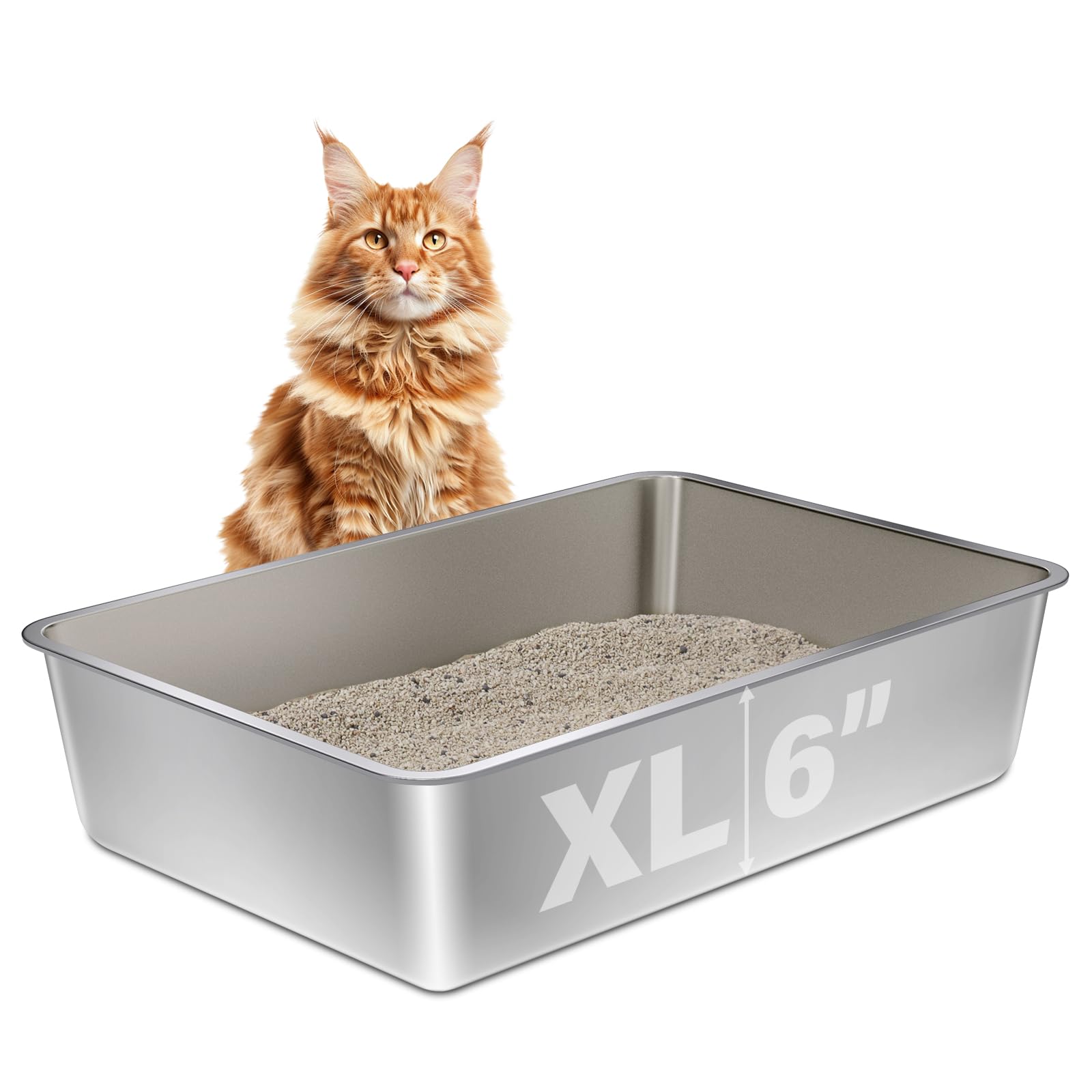 Stainless Steel Litter Box XL, 23.6 X 15.7 X 6 Steel Litter Box,Extra Large Metal Litterbox for Big Cat, Multiple Cats,Non Stick