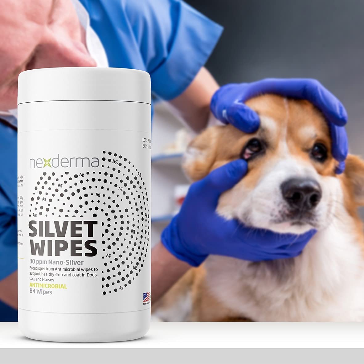 NEXDERMA Therapeutic Pet Wipes for Dogs & Cats, Hypoallergenic, 84 Count, Moist Soft Cleansing Wipes, Safe for Eyes, Natural, White