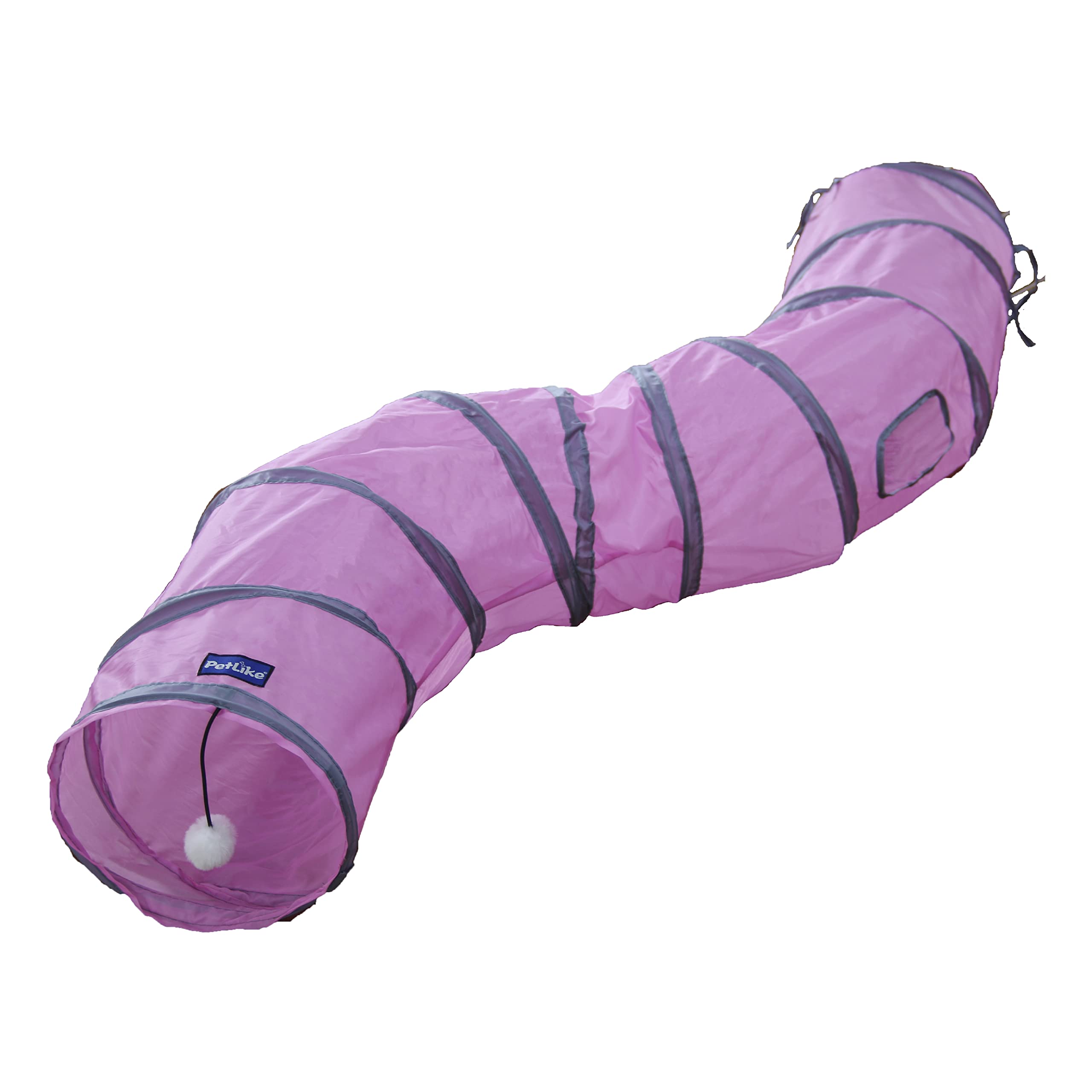 Petlike S Way Cat Tunnel Collapsible Pop-Up Pet Tube Hideaway Play Toy With Ball (S-Way, Pink)