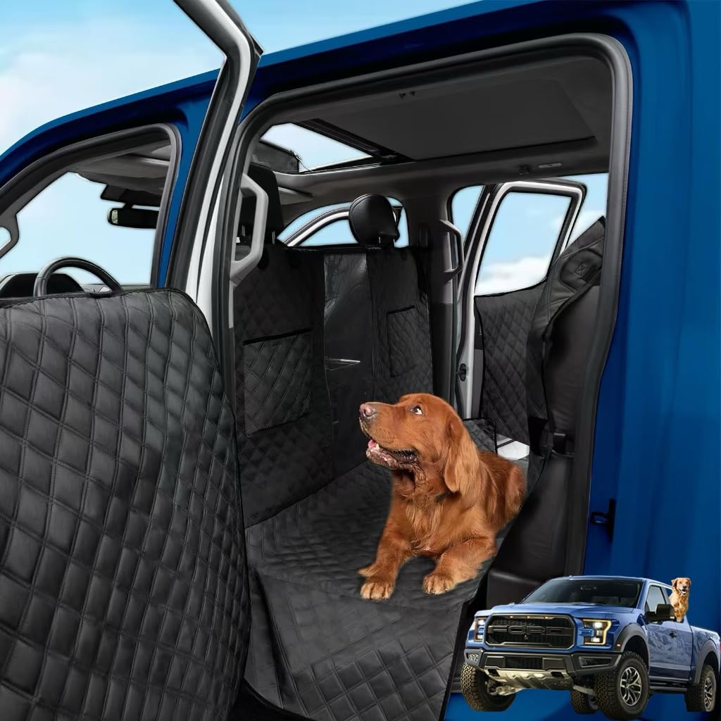 Sanqitara Xl Dog Truck Seat Cover With Car Door Protector, For Trucks With Flip Up Rear Seats, Waterproof Full Coverage Dog Seat