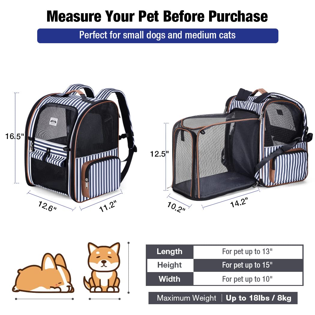 Lekebobor Large Cat Backpack Carrier Expandable Pet Carrier Backpack For Small Dogs Medium Cats Fit Up To 18 Lbs, Dog Carrier Ba