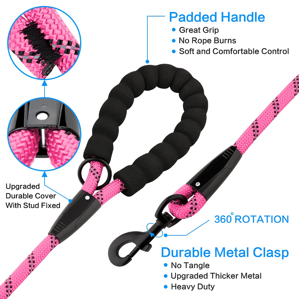 Plutus Pet Long Rope Dog Leash, With Comfortable Padded Handle, Reflective Nylon Heavy Duty Rope Leash, 15Ft 20Ft 30Ft 50Ft 66Ft Dog Training Leash For Small Medium Large Dogs (50Ft, Pink)