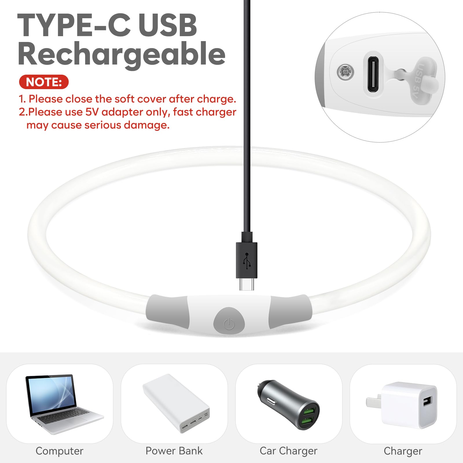 Higo Light Up Dog Collar, Rgb Rechargeable Led Dog Collar, Tpu Dog Collar Light For Night Walking, Cuttable Size, Be Seen At Nig