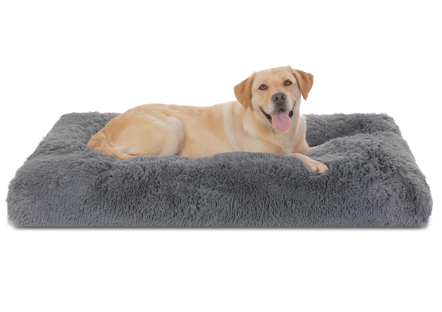 Bedfolks Waterproof Dog Crate Pad, Extra Large Faux Fur Dog Bed, Washable Kennel Bed 41''X27'', Dark Grey
