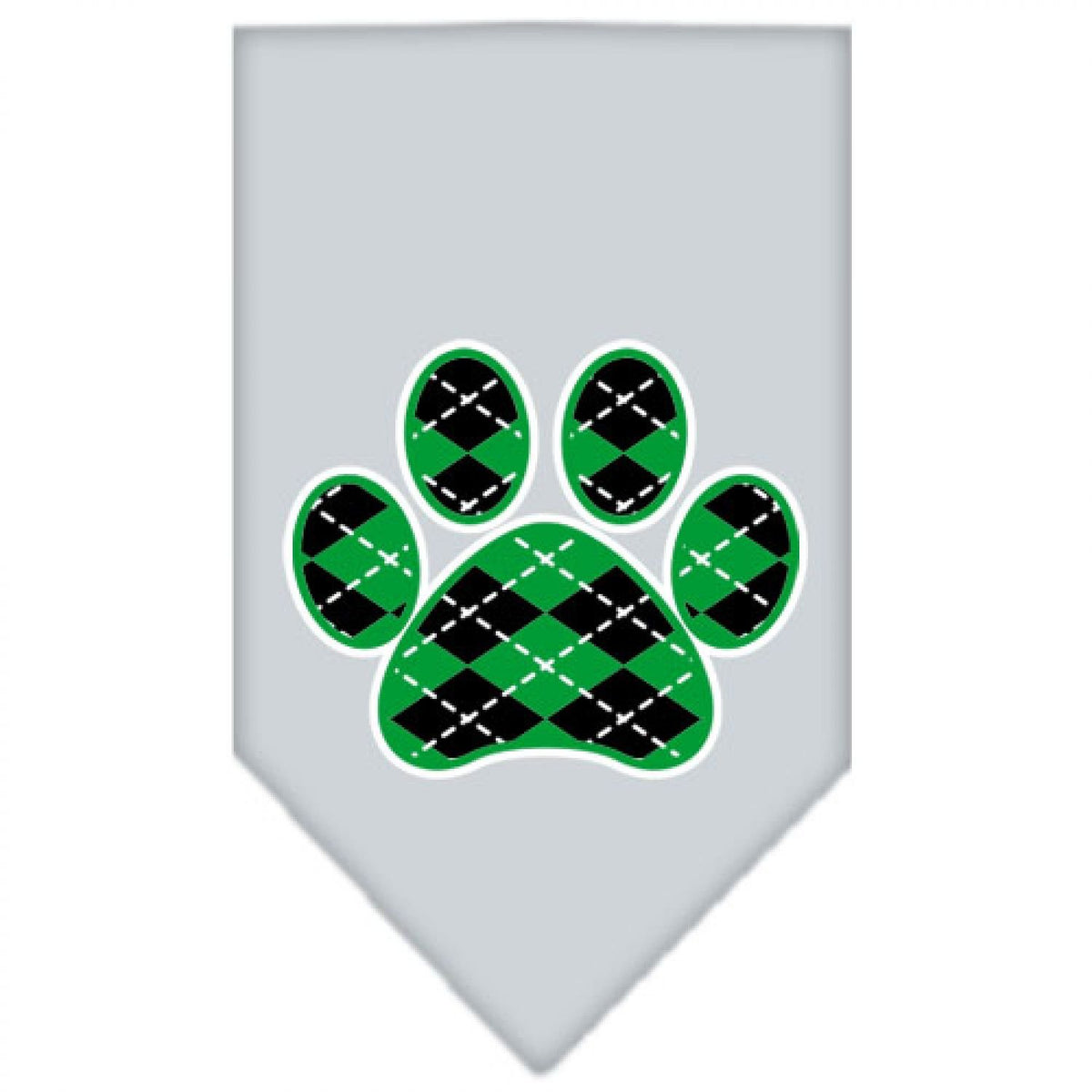 Pet and Dog Bandana Screen Printed, &quot;Green Argyle Paw&quot; Gray Large