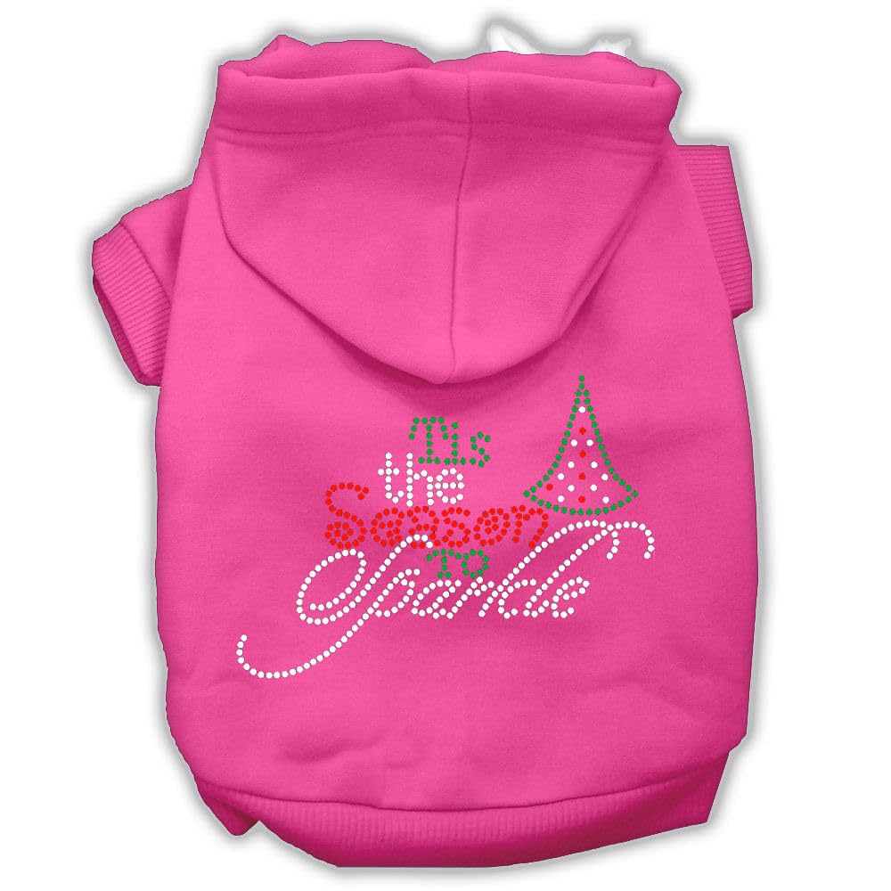 Christmas Pet, Dog & Cat Hoodie Rhinestone, 'Tis The Season To Sparkle' Bright Pink Sm (3-6 Lbs.)