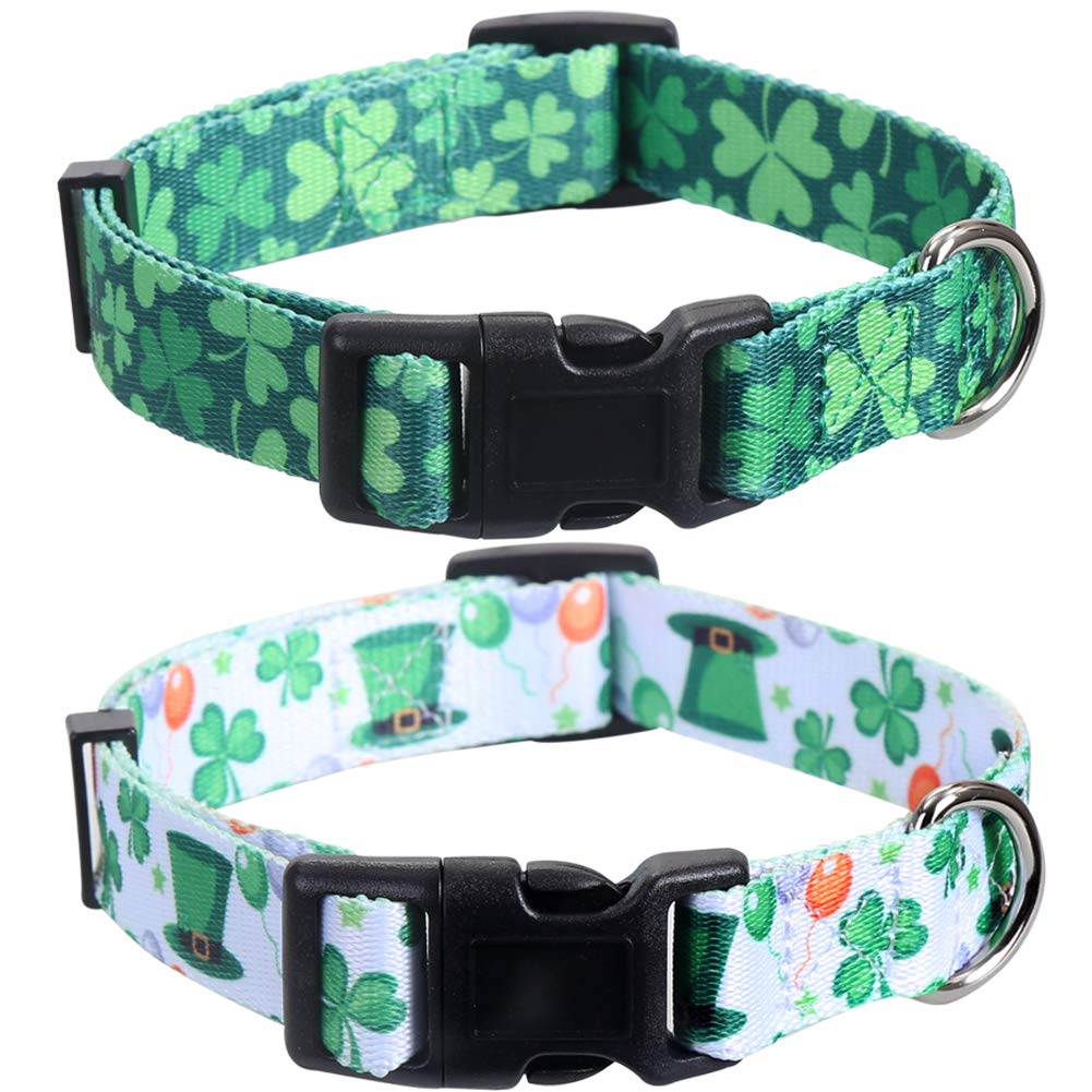 2 Pack St.Patrick'S Day Dog Collar Adjustable Four Leaf Clover Medium