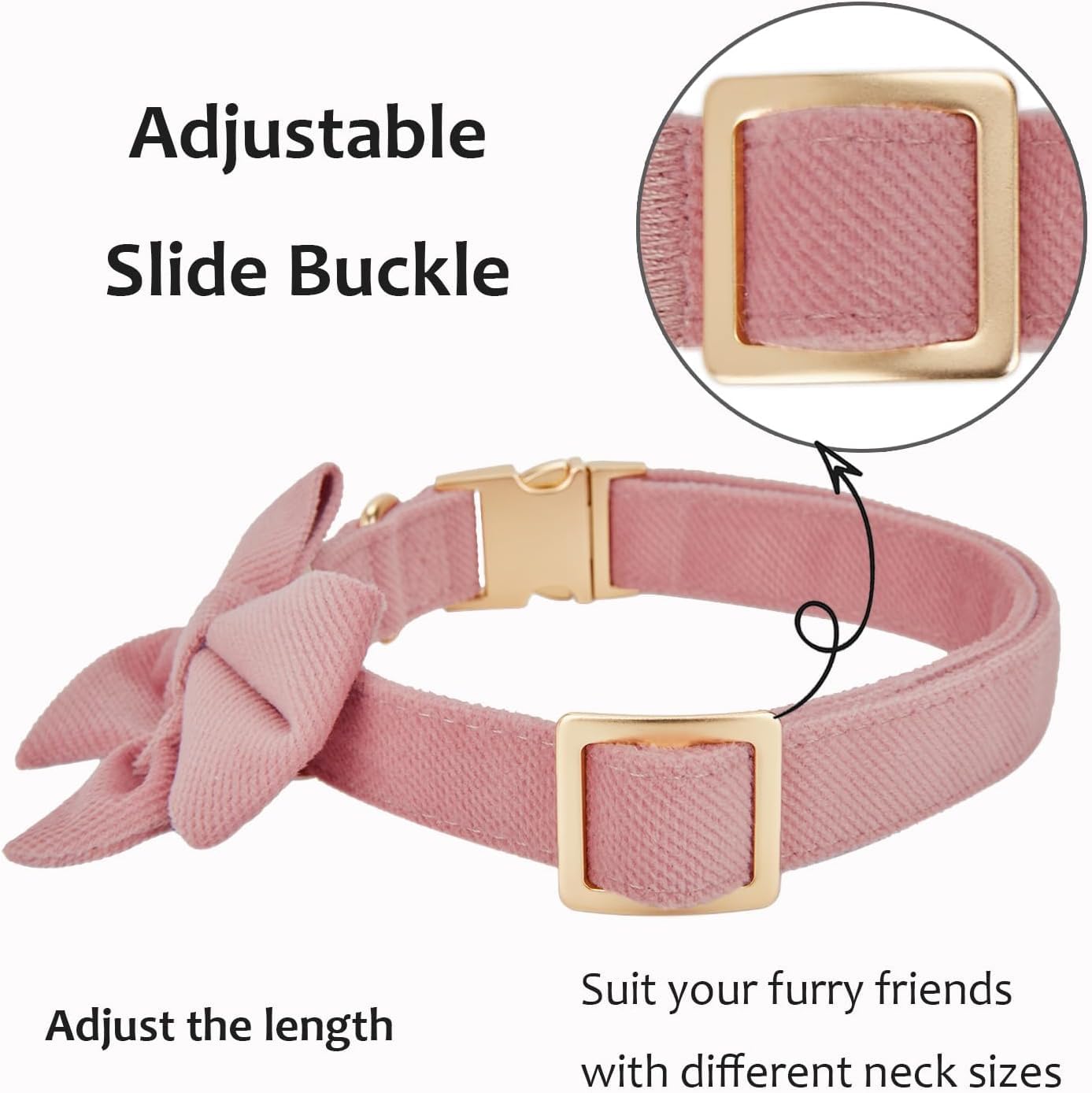 Ewinoom Bowtie Dog Collar Adjustable Soft Collars With Detachable Bow Tie And Metal Buckle For Female Small Medium Large Dogs,Pi