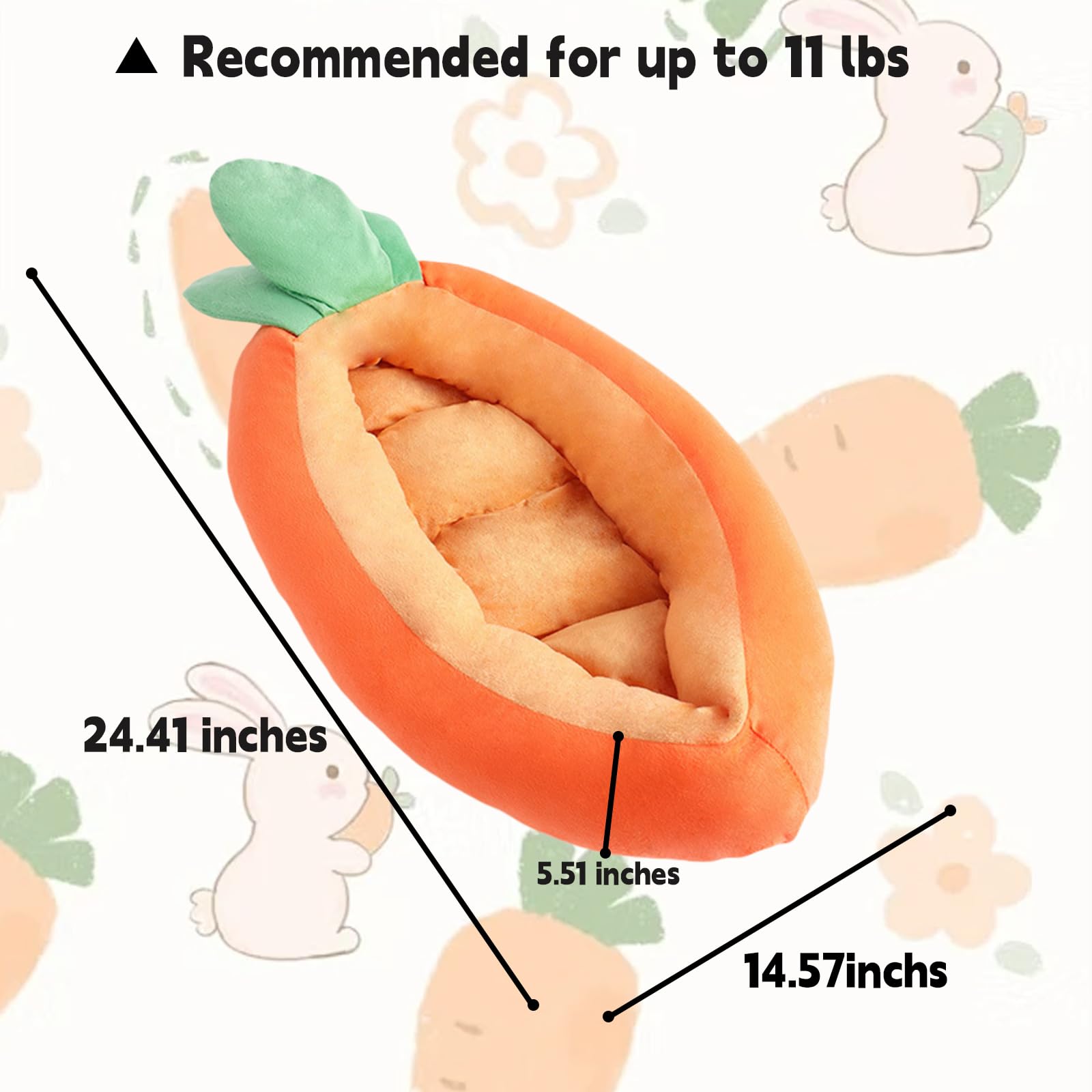 Acsist Bunny Bed, Rabbit Bed Carrot Shape, Soft & Machine Washable With Removable Cushion For Guinea Pig Chinchilla Squirrel Hed