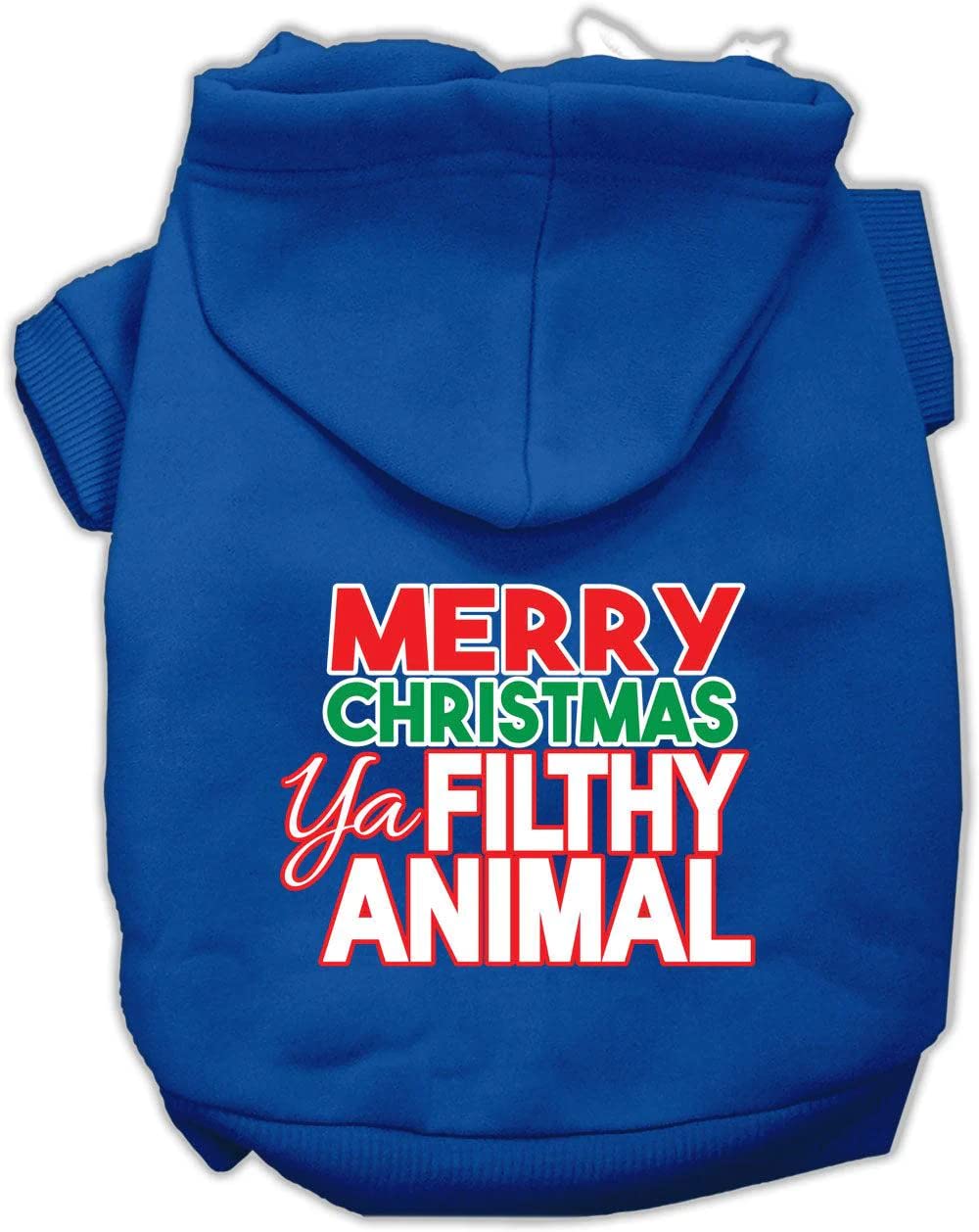 Christmas Pet Dog & Cat Hoodie Screen Printed, 'Merry Christmas Ya Filthy Animal' Baby Blue Xl (14-20 Lbs.)