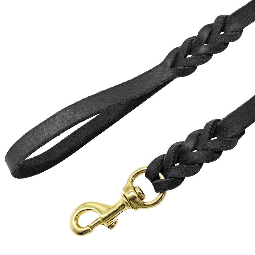 Berry Pet Leather Dog Leash - Training & Walking Braided Dog Leash - 3.6 Ft By 3/4 In (110Cm 1.8Cm) - Latigo Leather Black