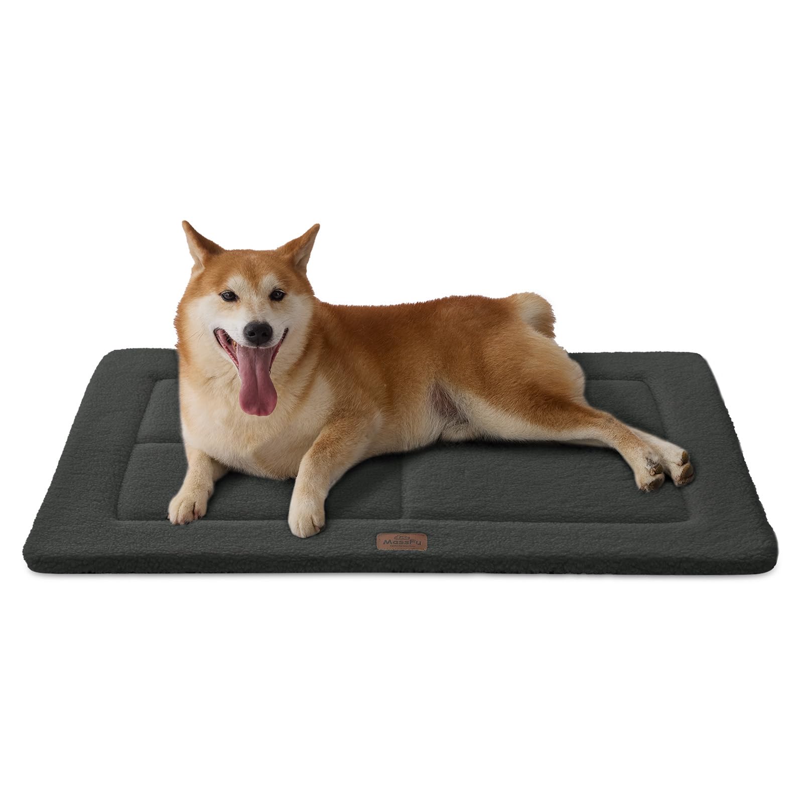 MASSFU Reversible Dog Crate Pad Bed for Medium Dogs,Washable & Non-Slip Kennel Pet Mat, High Density Foam and Soft Fleece Cat Be