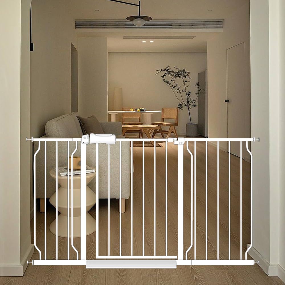 flower frail White Extra Wide Baby Gate 53-57.5 inch for Doorways Stairs Pressure Mount Baby Gate Automatic Close Child Dog Pet 