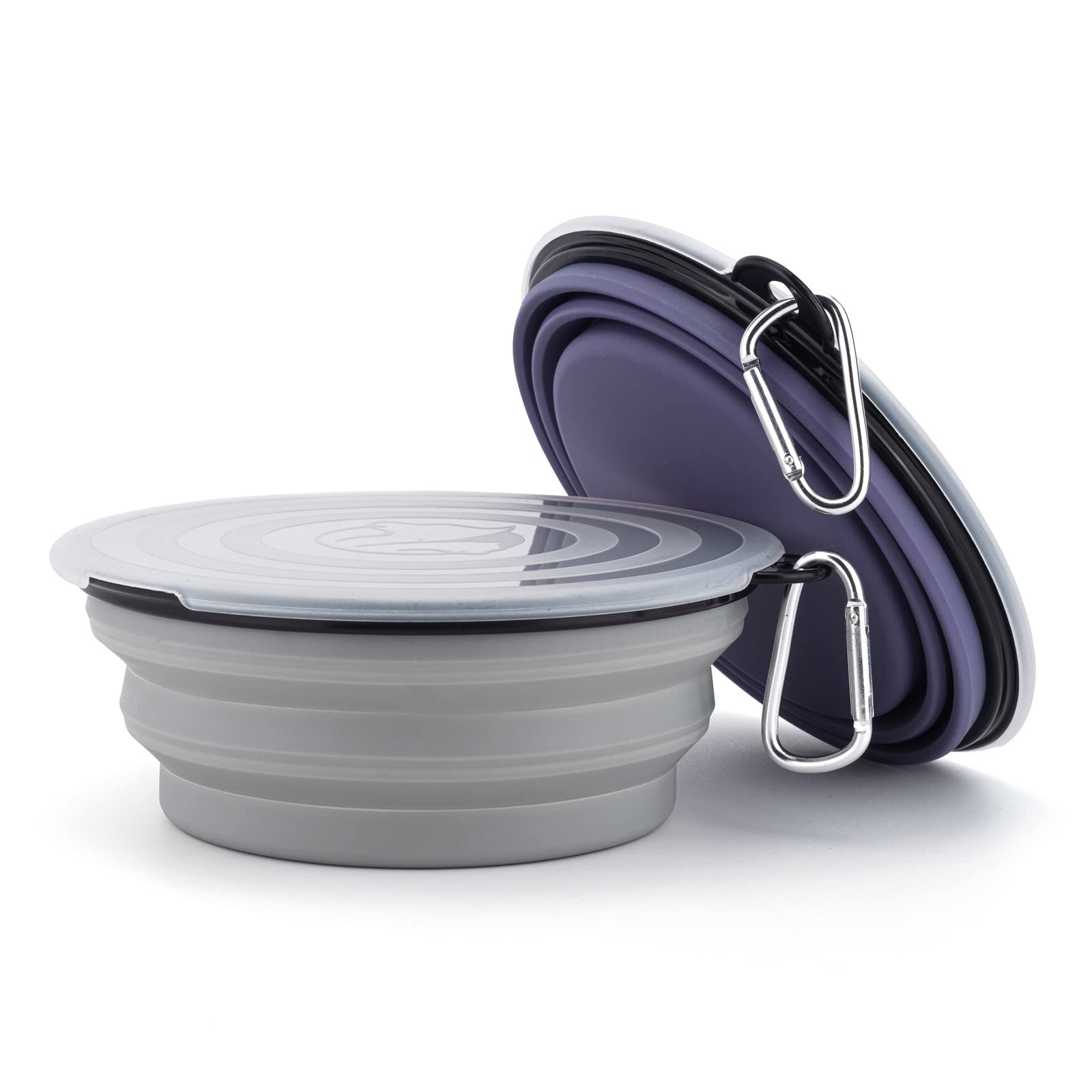 Slson Dog Bowls Pet Collapsible Bowl With Cover Lids,2 Pack Dog Travel Bowls Portable Foldable Cat Water Dish Bowl For Pets Walking Parking Camping (Taro Purple And Concrete Gray, Large)