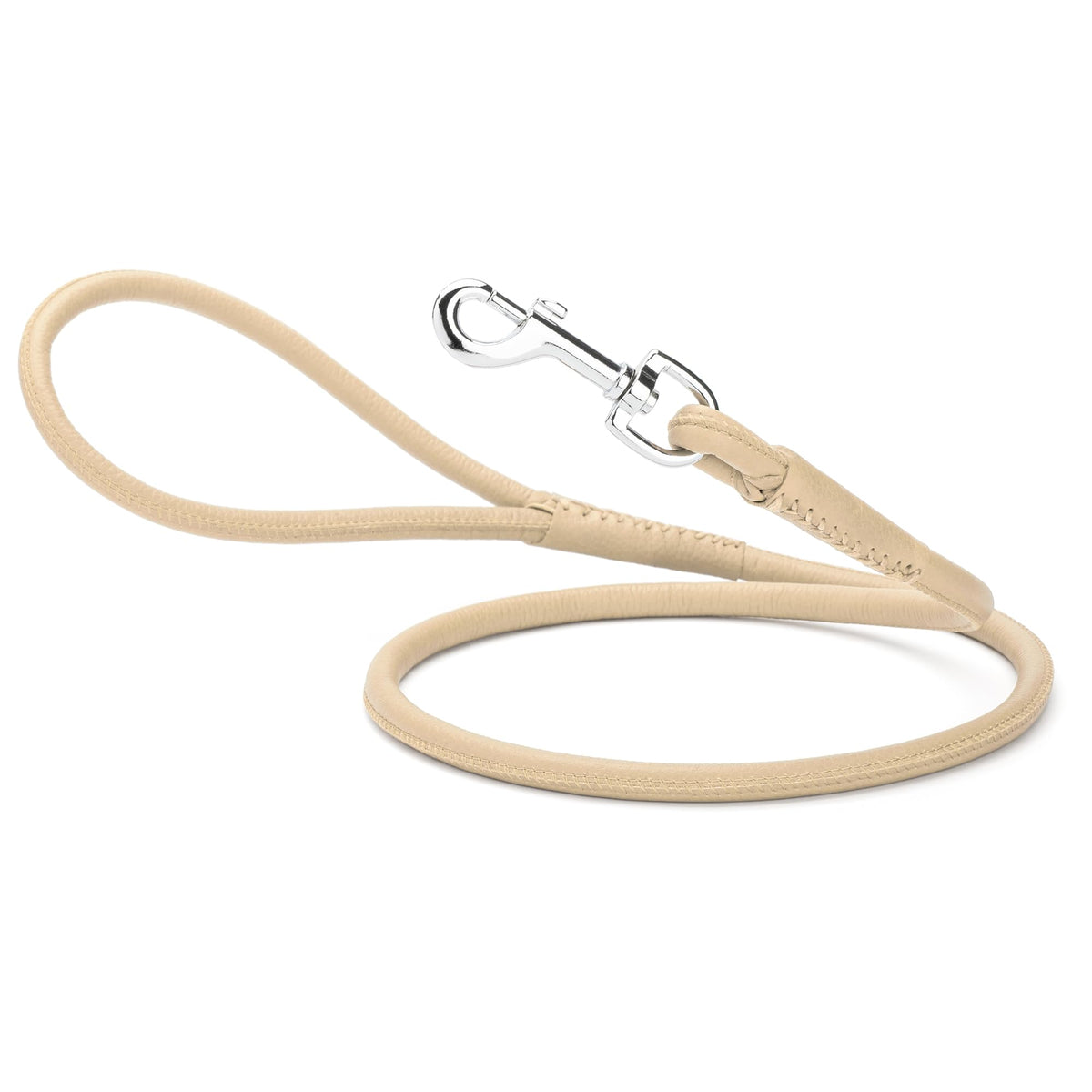 Dogline Rolled Leather Dog Leash - For Small, Medium And Large Breeds - Soft And Padded Lead Luxury Design - Beige - 3/8In W X 6Ft L
