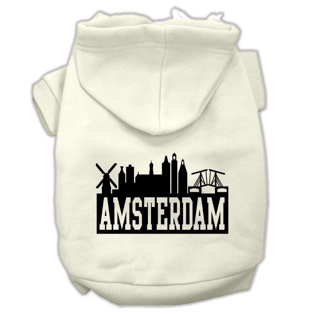 Pet, Dog & Cat Hoodie Screen Printed, &quot;Amsterdam Skyline&quot; Cream SM (3-6 lbs.)