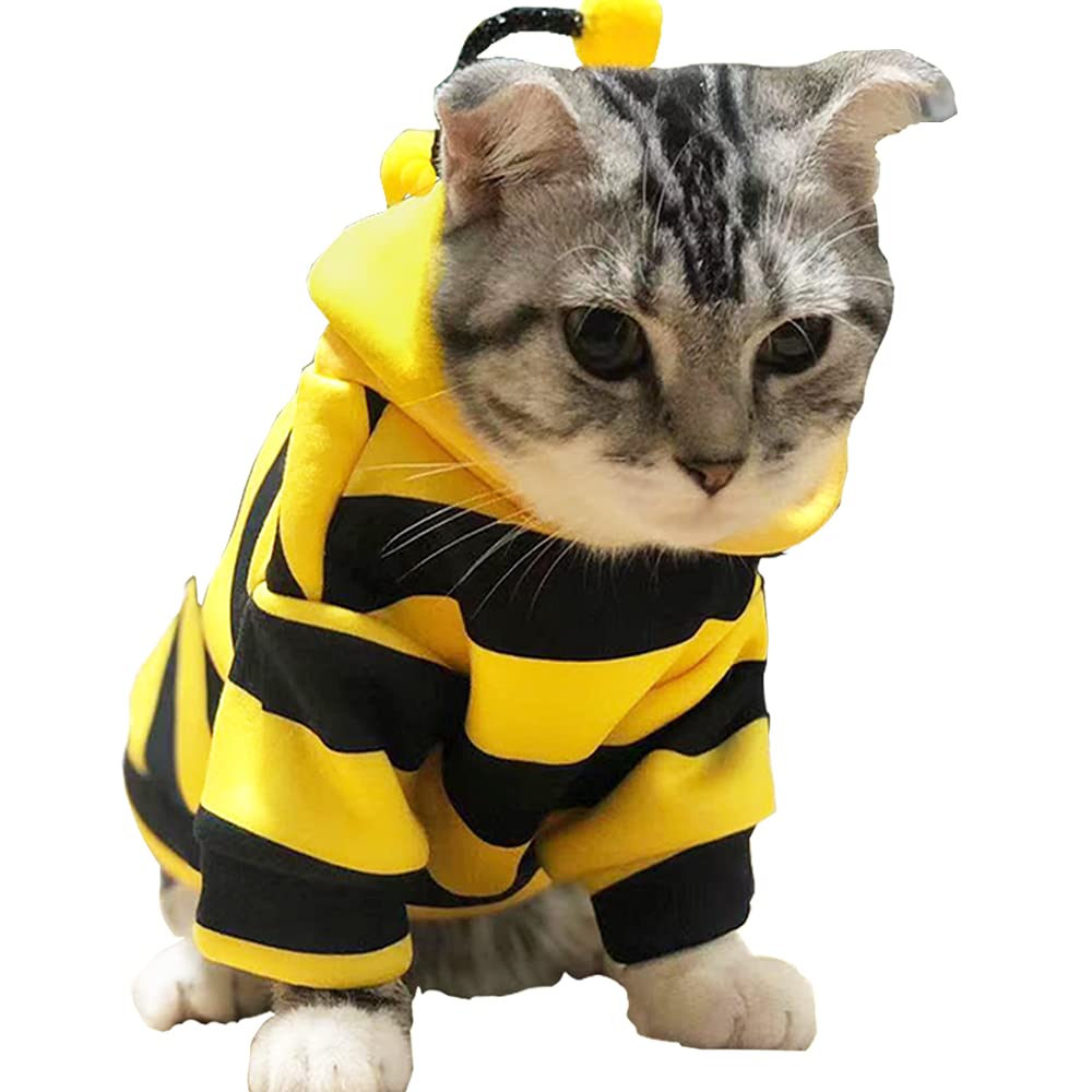 Anelekor Funny Dog Hoodies Sweatshirt Holiday Cat Sweater Warm Dog Clothes For Small Dog Yellow Cat Outfit Puppy Hooded Coat Pet Bee Costume For Halloween Christmas (Yellow,Medium)