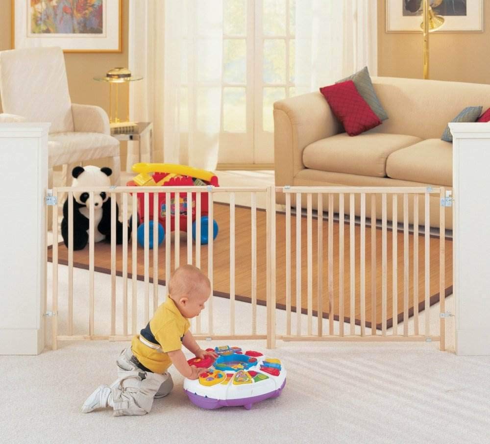 Toddleroo By North States Extra Wide Swing Wooden Gate, Fits 60'- 103' Wide. Hardware Mount. Extra Wide Baby Gate, Child Gates For Wide Openings. Made In Usa (27' Tall, Sustainable Hardwood)