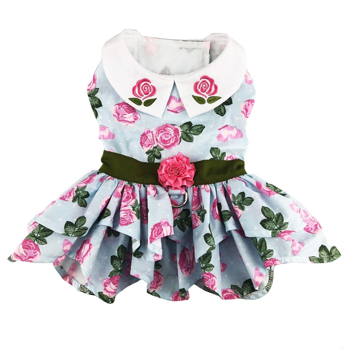 Doggie Design Pink Rose Dog Harness Dress With Matching Leash (Small)