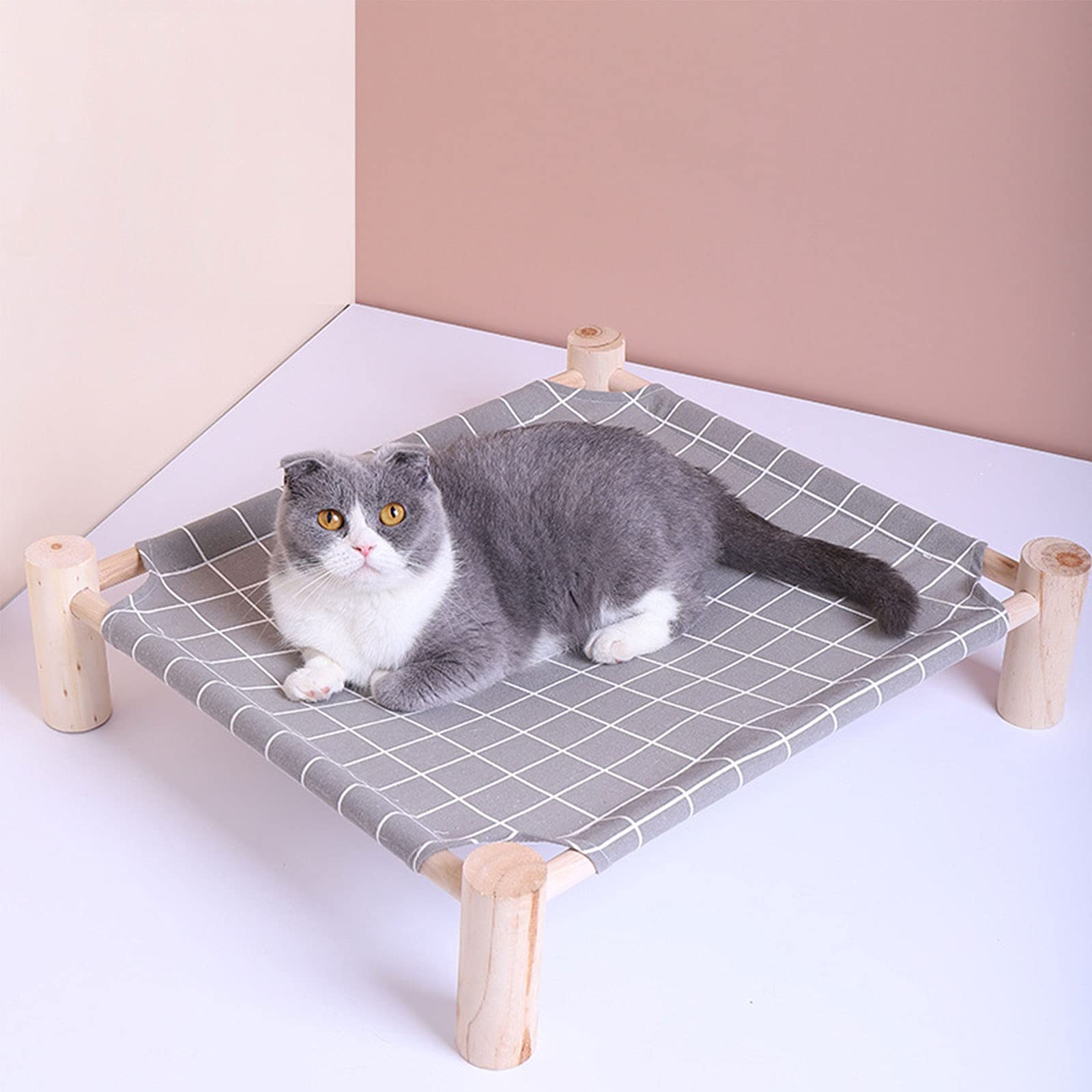 Pozico Elevated Cat Bed For Small Dogs & Cats - Raised Pet Hammock Bed, Wooden Frame Indoor Outdoor Dog Cot, Breathable Mesh Pup