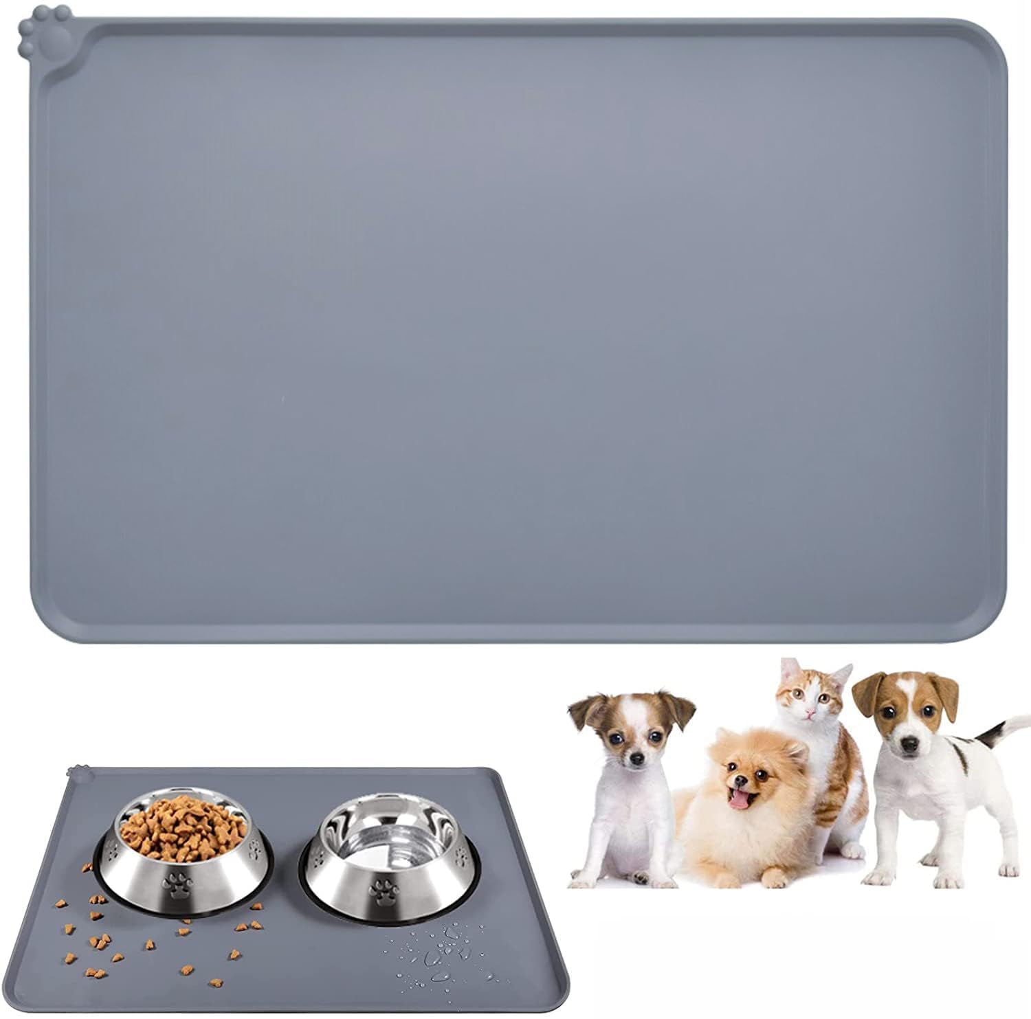 Tamadaa Pet Feeding Mat  Waterproof NonSlip Silicone Mat For Dog And Cat Bowls, Easy To Clean, Raised Edges For Spill Protecti