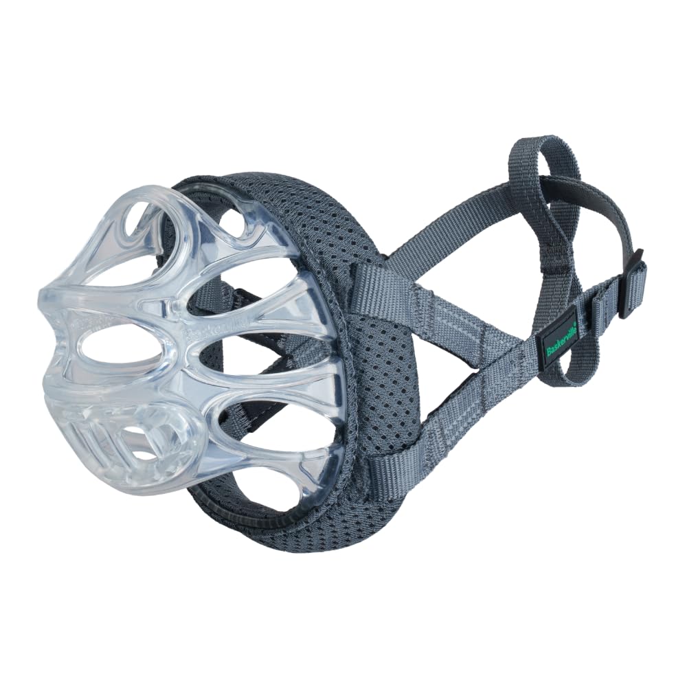 Baskerville INVISA Basket Dog Muzzle - Patented Humane Design with Facial Visibility, Padded Nose Band, Dog can Pant and Drink, 