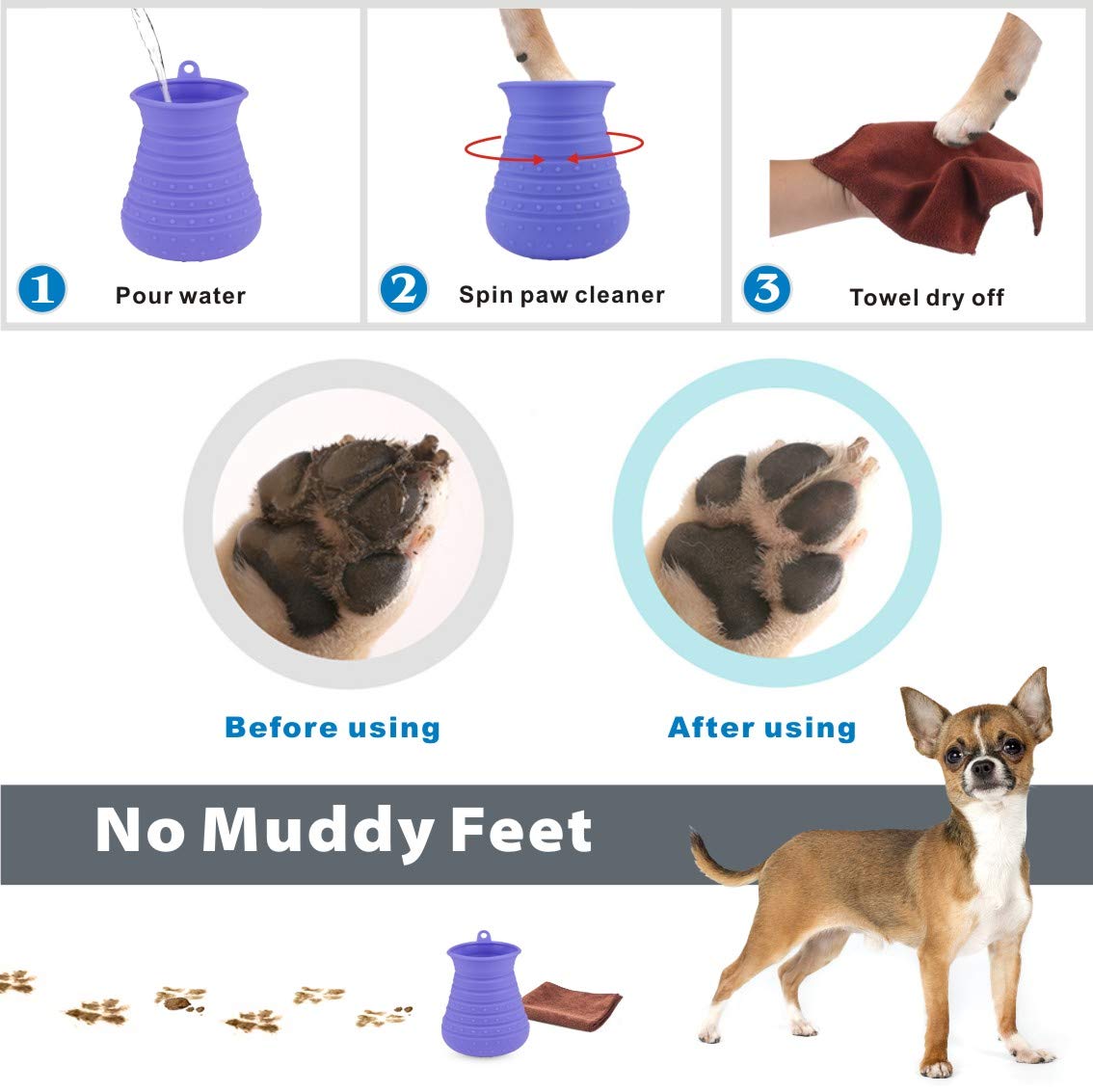 Idepet Dog Paw Cleaner Cup with Towel Pet Foot Washer Protable Dogs Cleaning Brush for Puppy Cats Massage Grooming Dirty Claws (