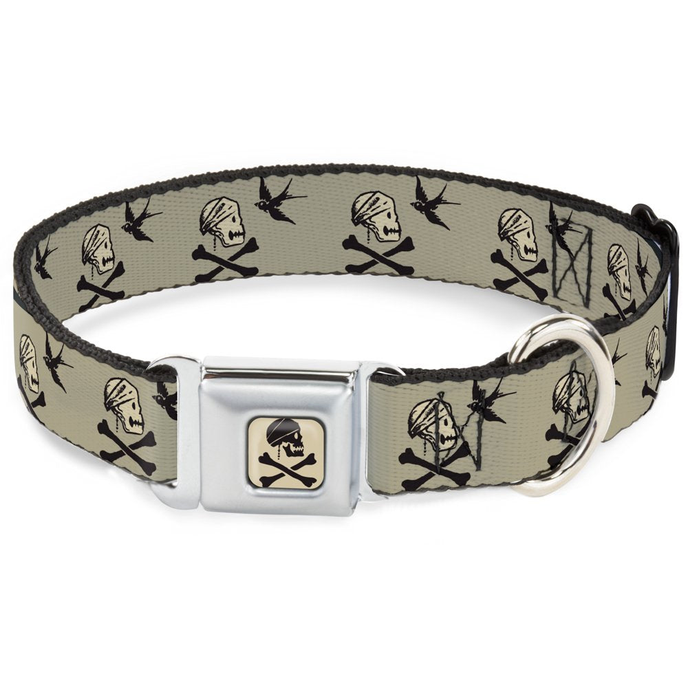 Dog Collar Seatbelt Buckle Jack Sparrows Flag Icons Grays 11 To 17 Inches 1.0 Inch Wide