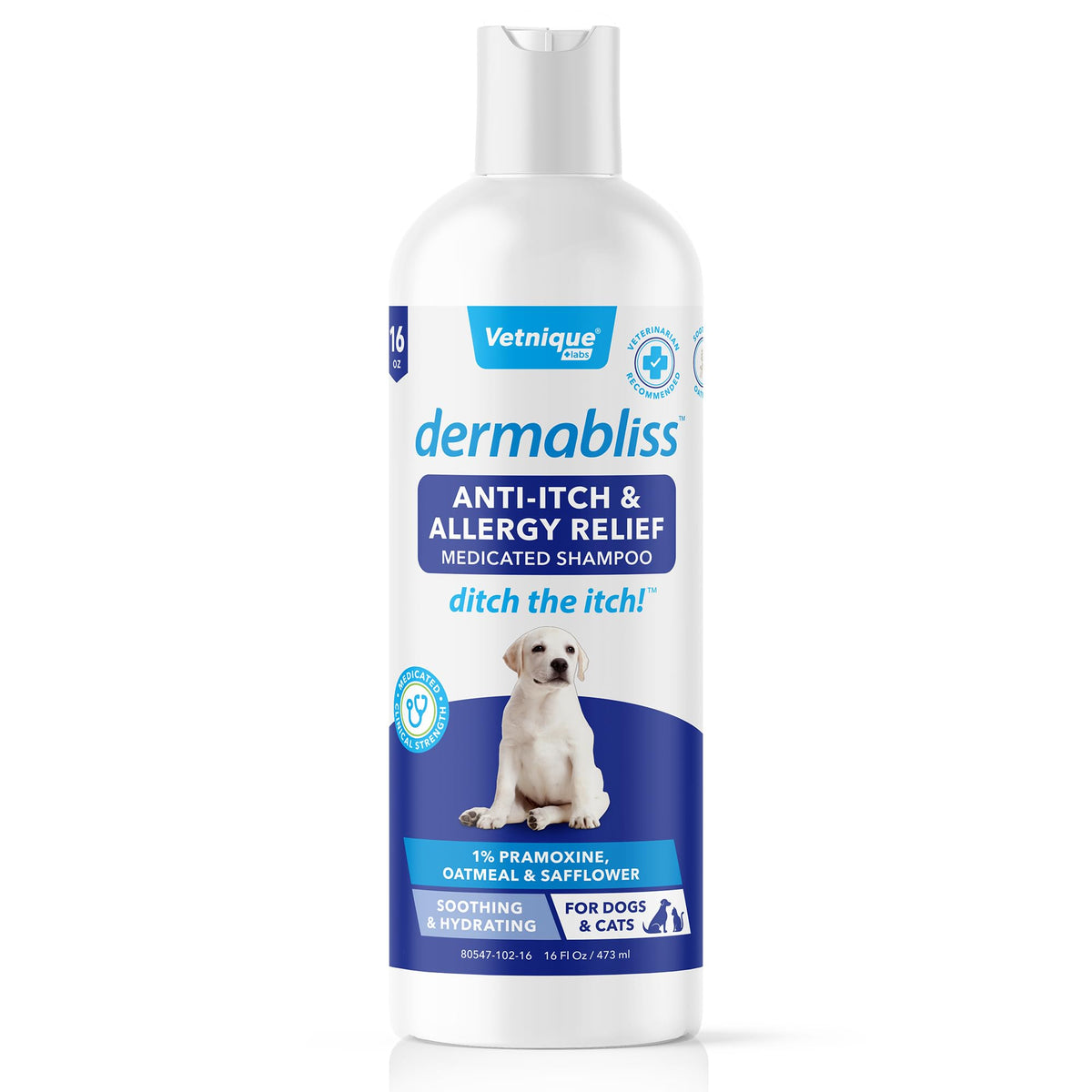 Vetnique Labs Dermabliss Dog Allergy And Itch Relief, Skin And Coat Health Supplements And Grooming Supplies With Omega 3-6-9, Biotin - Ditch The Itch (Itch Relief, 16Oz Shampoo)