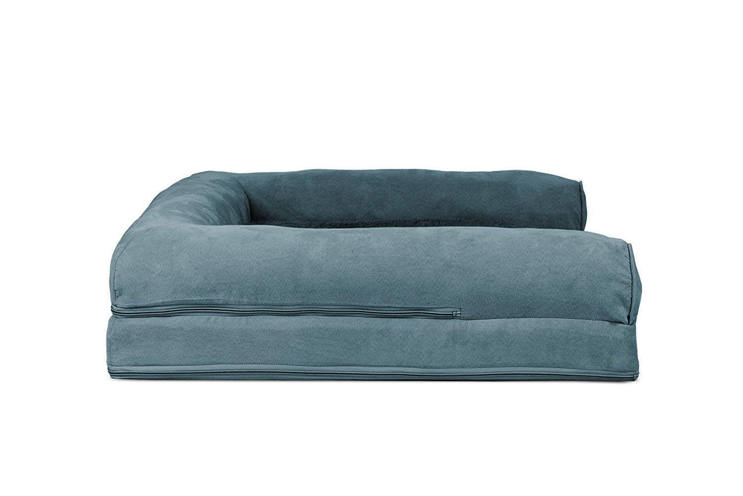 Furhaven Cooling Gel Dog Bed for Large/Medium Dogs w/ Removable Bolsters & Washable Cover, For Dogs Up to 55 lbs - Plush & Suede