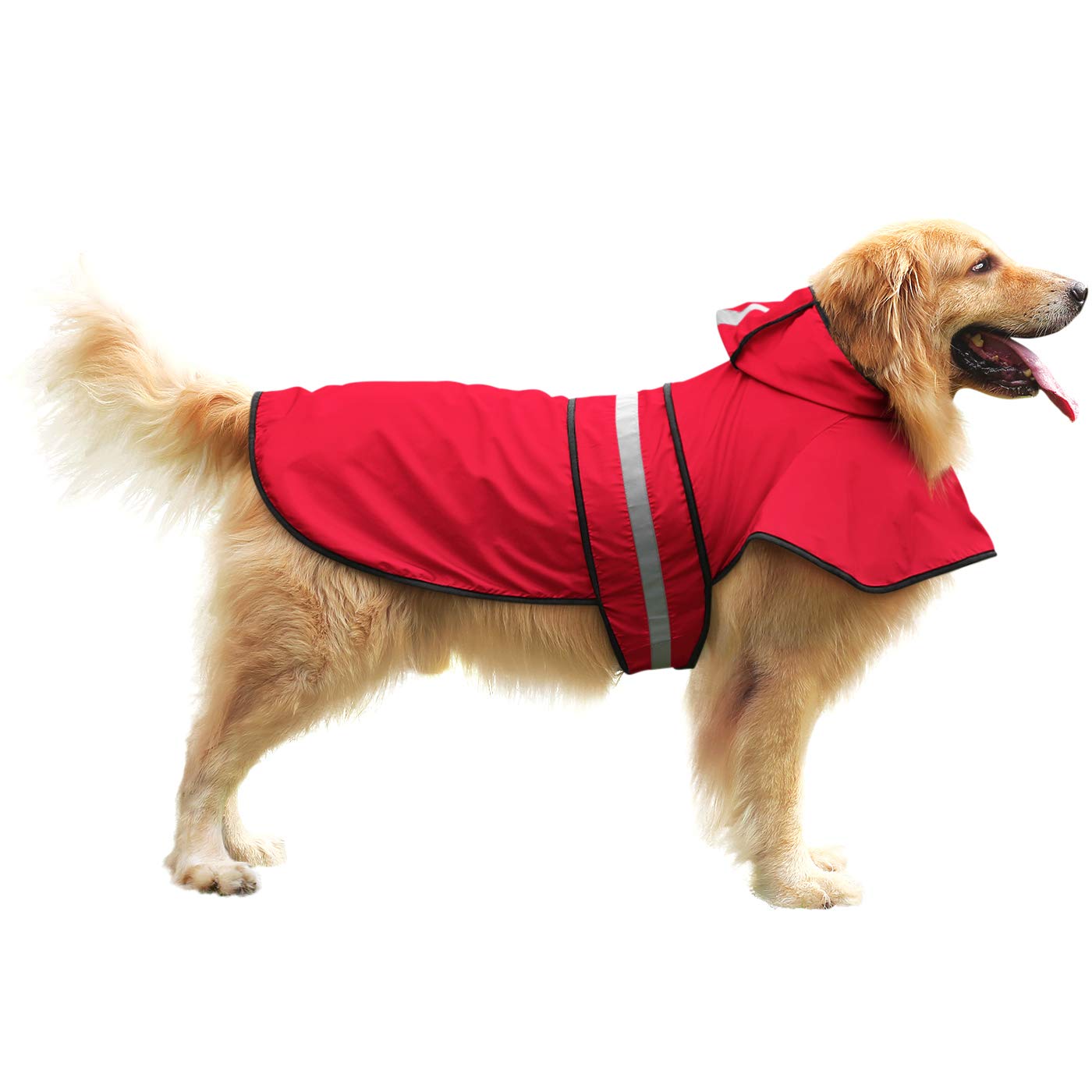 Hde Dog Raincoat Hooded Slicker Poncho For Small To X-Large Dogs And Puppies Red - L