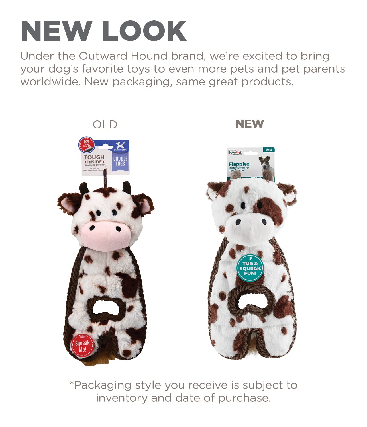Outward Hound By Charming Pet Cuddle Tugs Cow Plush Squeaky Dog Toy
