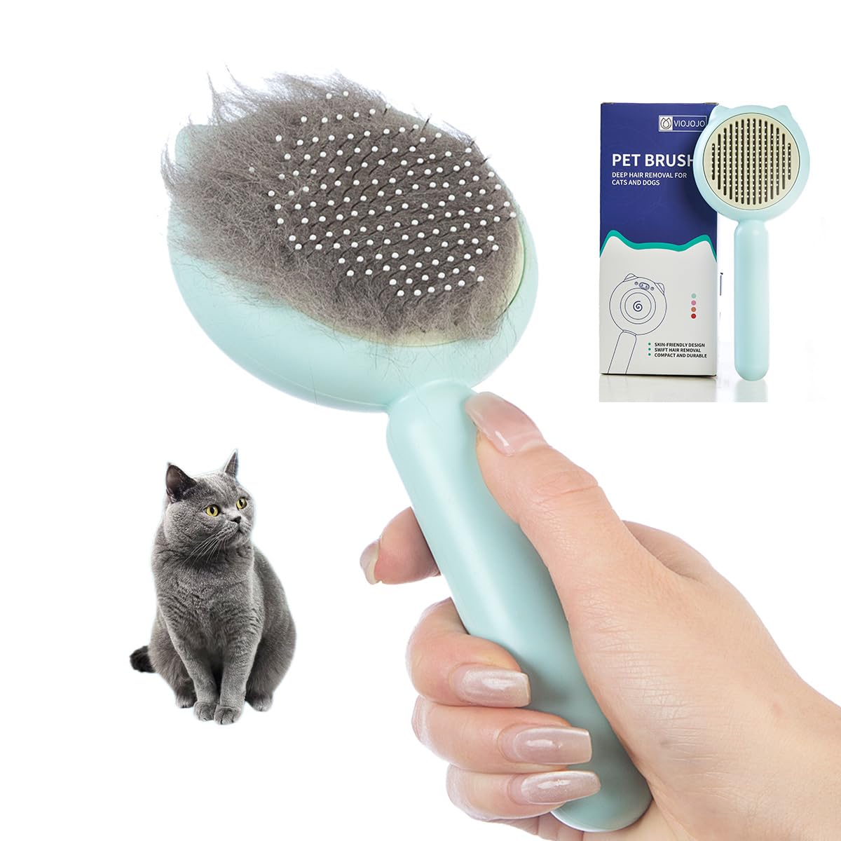 Viojojo Cat Brush Dog Brushes With Release Button For Shedding Grooming, Suit For Long Or Medium Haired Cats, Lightweight Skin F