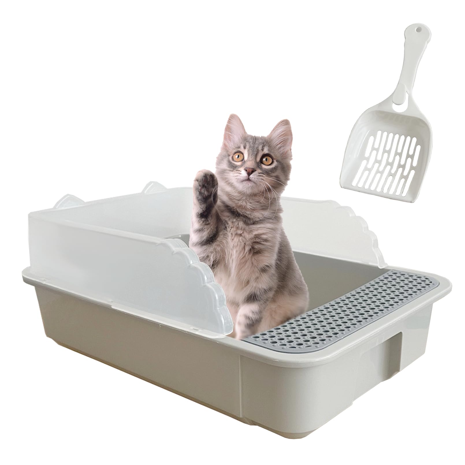 Kathson Open Small Cat Litter Box With High Side,Anti-Splashing Kitten Litter Pan,Semi-Enclosed Removable Kitty Cat Toilet With 