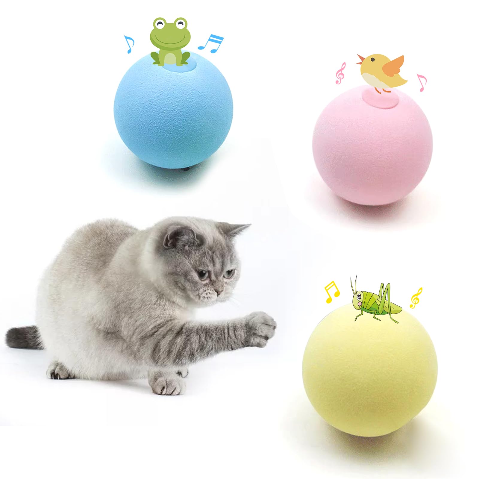 Zalbyuy Cat Toy Balls With Sound, Chirping Cat Toys With Catnip, 3 Pcs Eva Rolling Toy Balls, Interactive Kitten Toys For Indoor