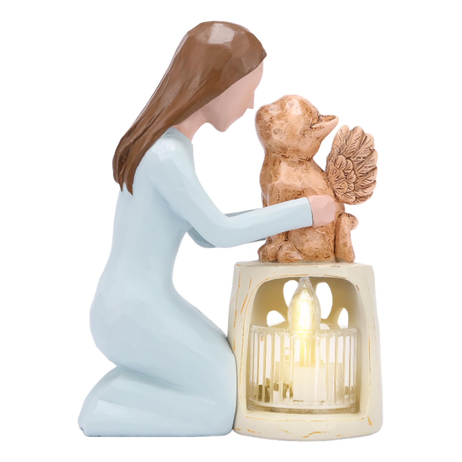 Seawah Cat Memorial Gifts - Angel Cat Candle Holder Statue With Led Candle - Cat Loss Sympathy Gift For Cat Lover - Cat Figurine