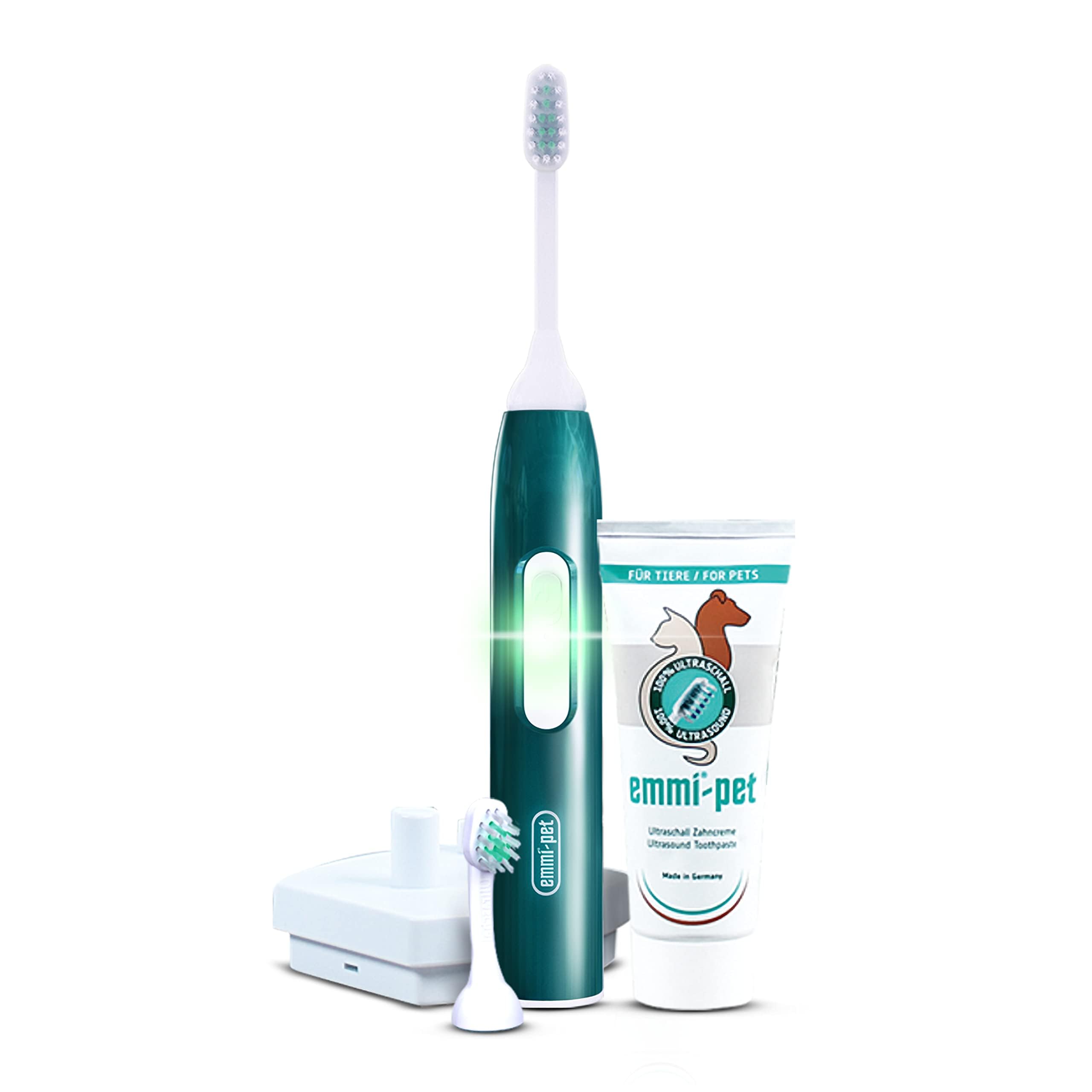 Emmi-pet 2.0 PRO+ Oral & Skin Care Set Electric Toothbrush Set for Pets. Patented 100% ultrasonic no Brushing Technology deep-Cl