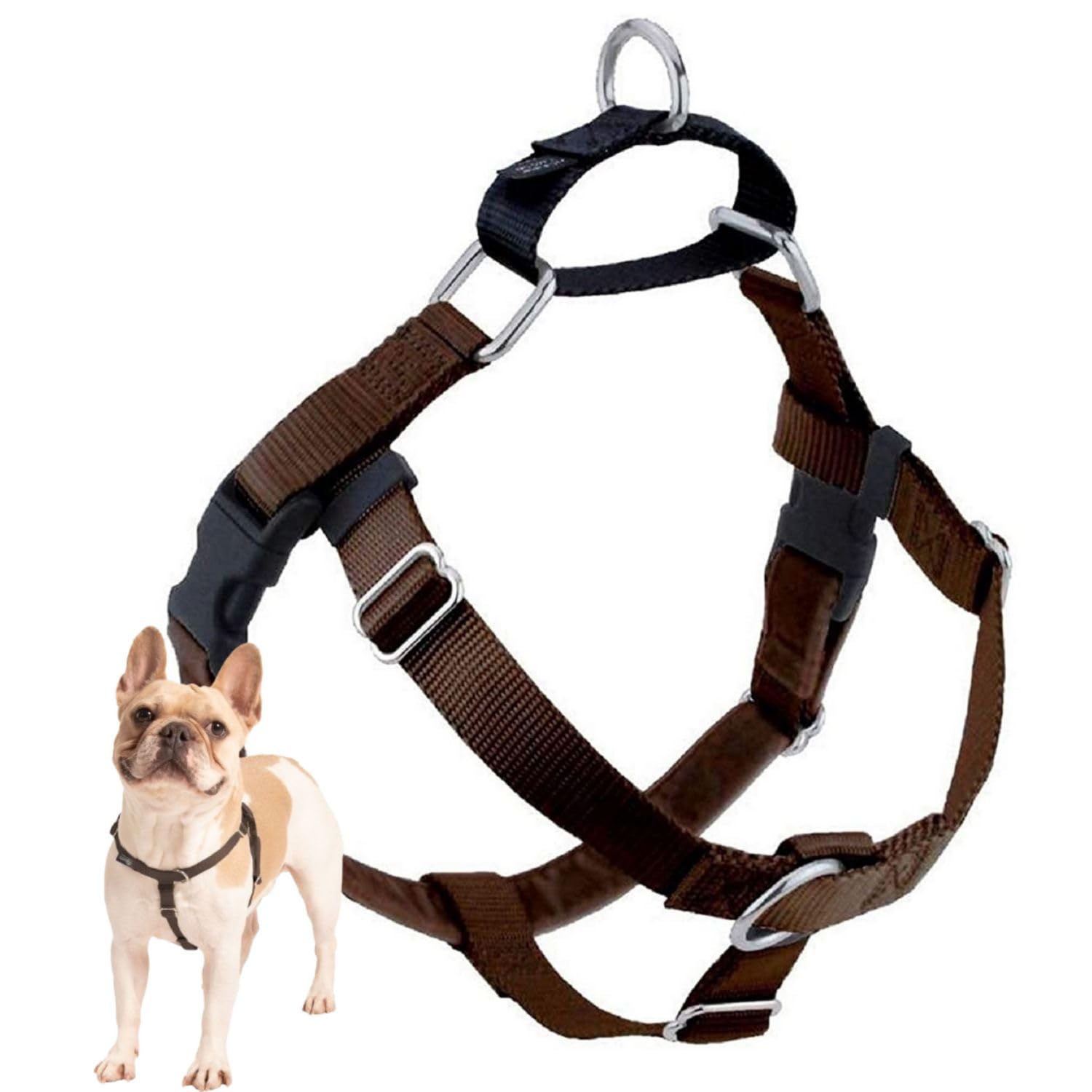 2 Hounds Design Freedom No Pull Dog Harness, Adjustable Harness, Easy Walking & Comfortable Control, Fits Small, Medium & Large Dogs, Solid Colors, Made In Usa, 1' Md, Brown