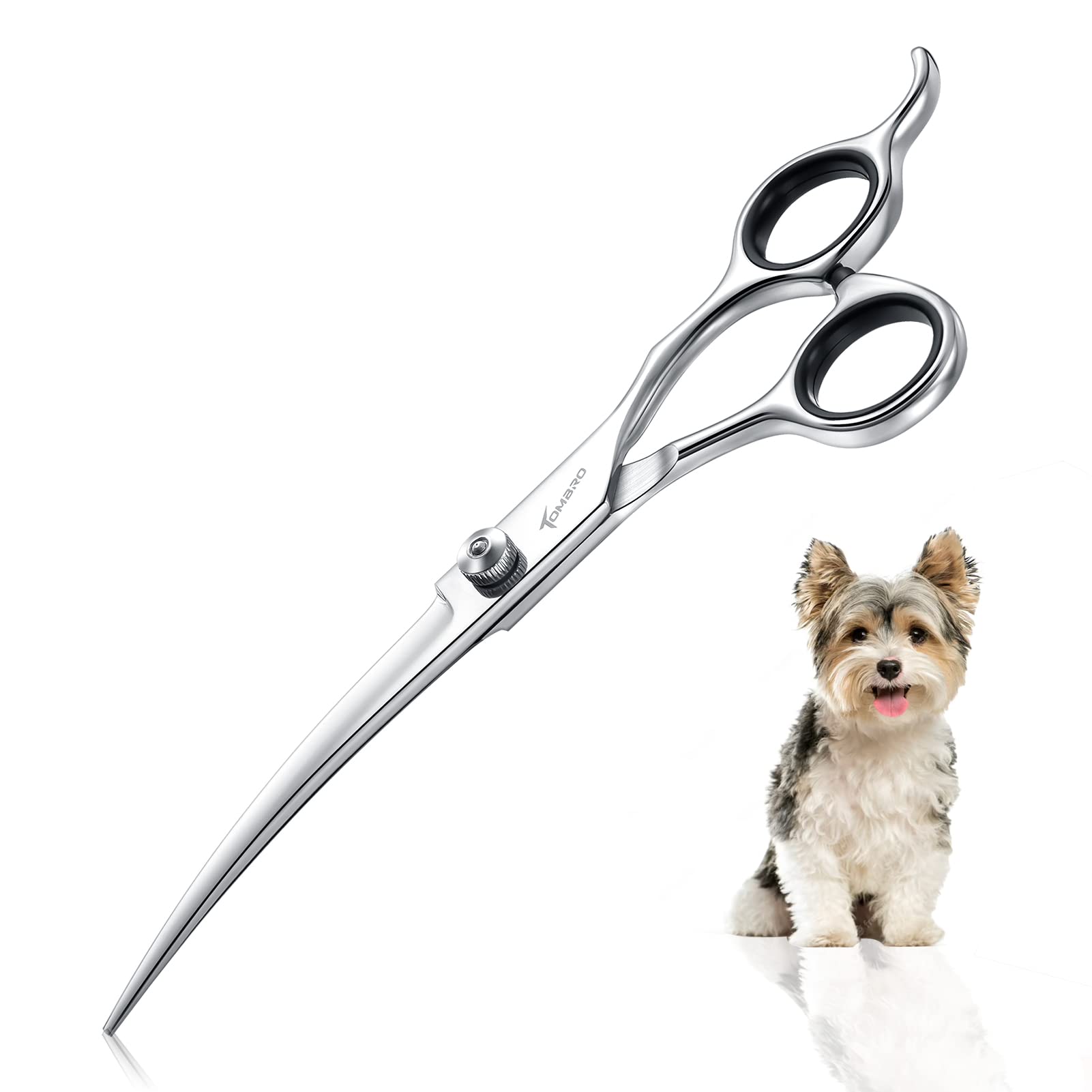 Tombro 7.0' Curved Dog Grooming Scissors Professional Curved Scissors For Pets 6Cr Stainless Steel Pet Grooming Scissors With Safe Round Tips,Pets Grooming Shears With Offset Handle (Down-Curved)