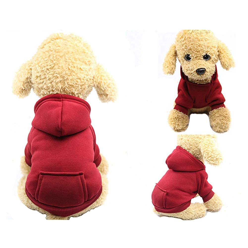 Jecikelon Winter Dog Hoodie Sweatshirts With Pockets Warm Dog Clothes For Small Dogs Chihuahua Coat Clothing Puppy Cat Custume (Small, Wine Red)