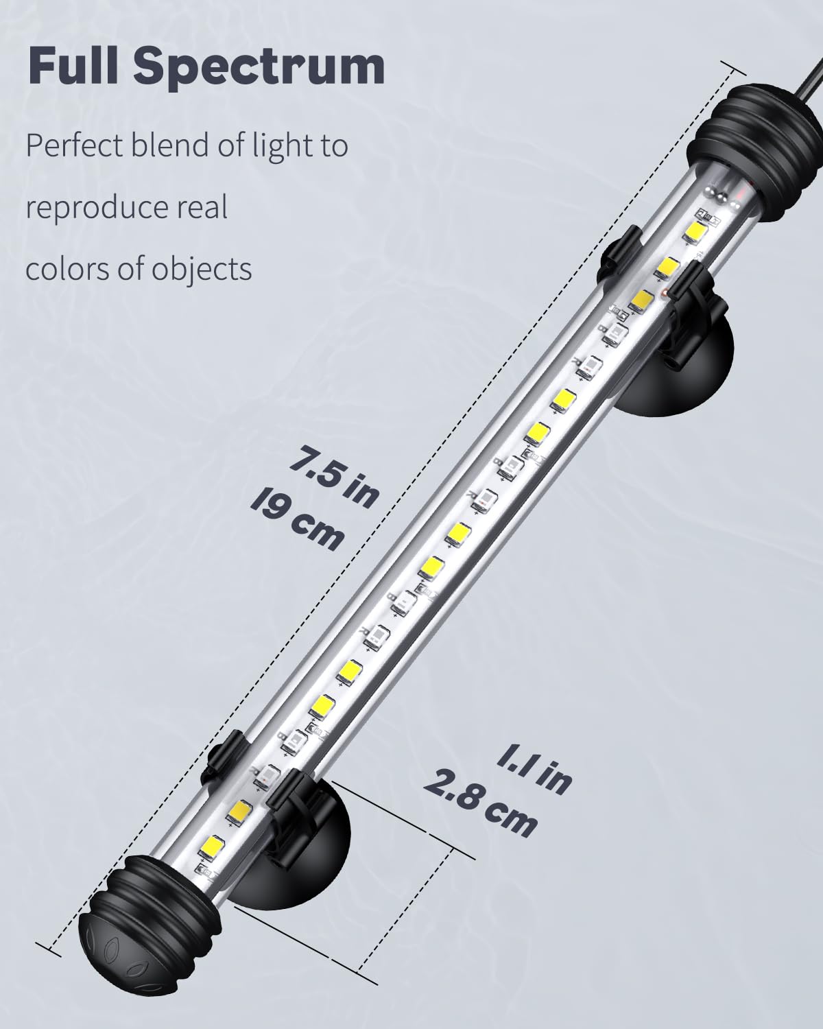 Pawfly 3 W Aquarium LED Light 7.5 Inch Underwater Fish Tank Light with Full Spectrum IP68 Waterproof White Blue Red Lights with