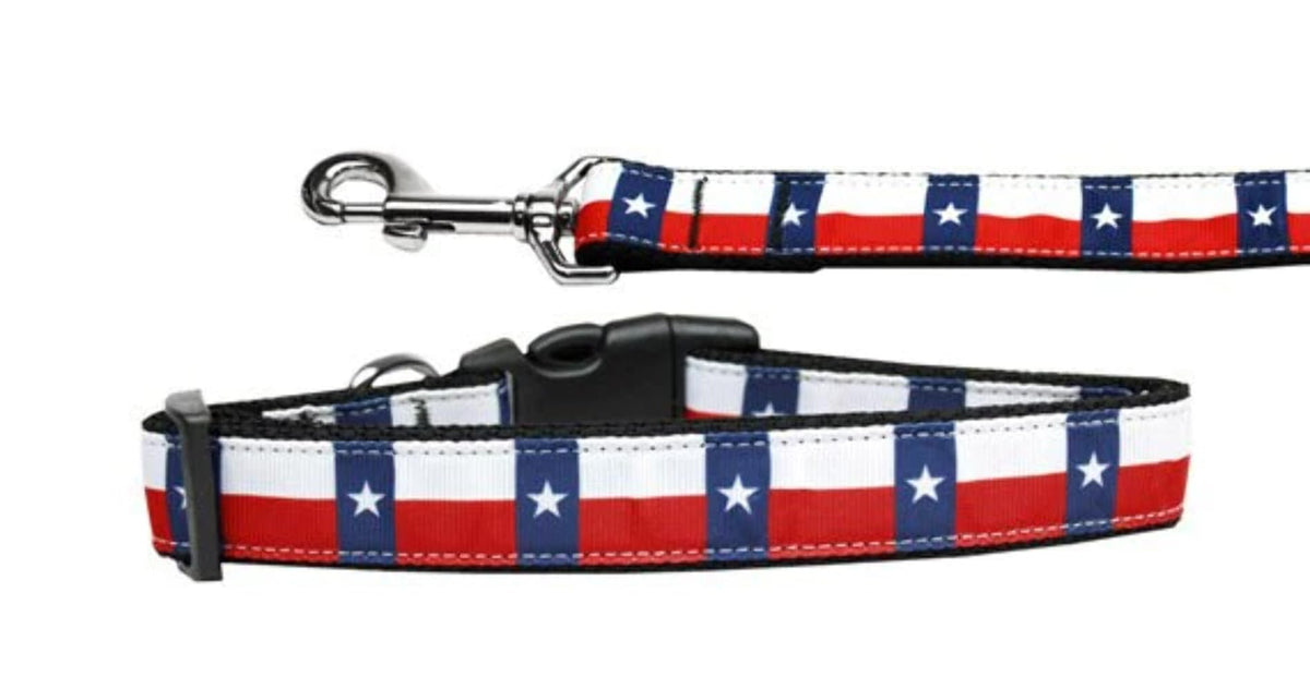 Pet Dog & Cat Nylon Collar or Leash, &quot;Texas Flag&quot; 1&quot; w x 6 ft. leash