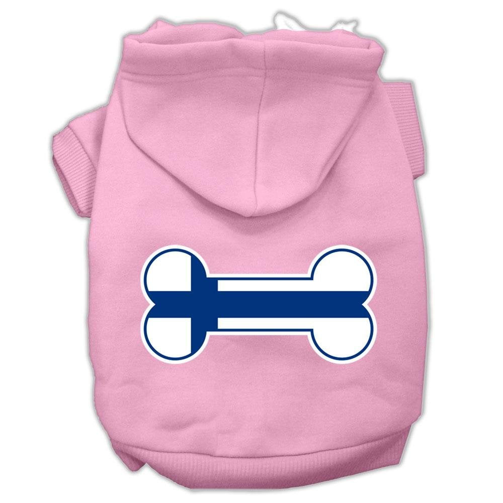 Pet, Dog & Cat Hoodie Screen Printed, 'Bone Shaped Finland Flag' Light Pink Lg (10-14 Lbs.)