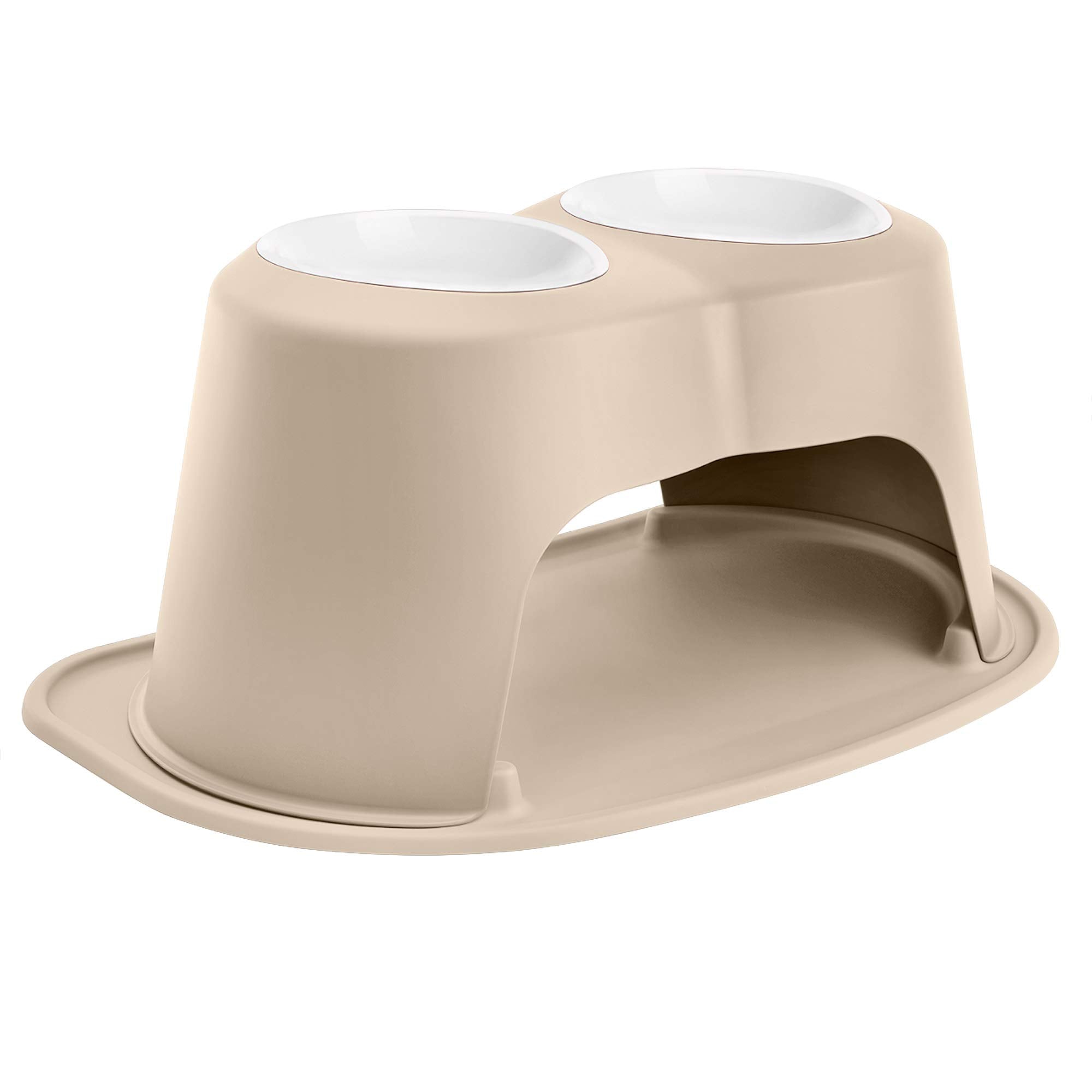 Weathertech Double High Pet Feeding System W/Plastic Dog/Cat Bowls - 10'' High Stand Tan (Pdhc6410Tntn)