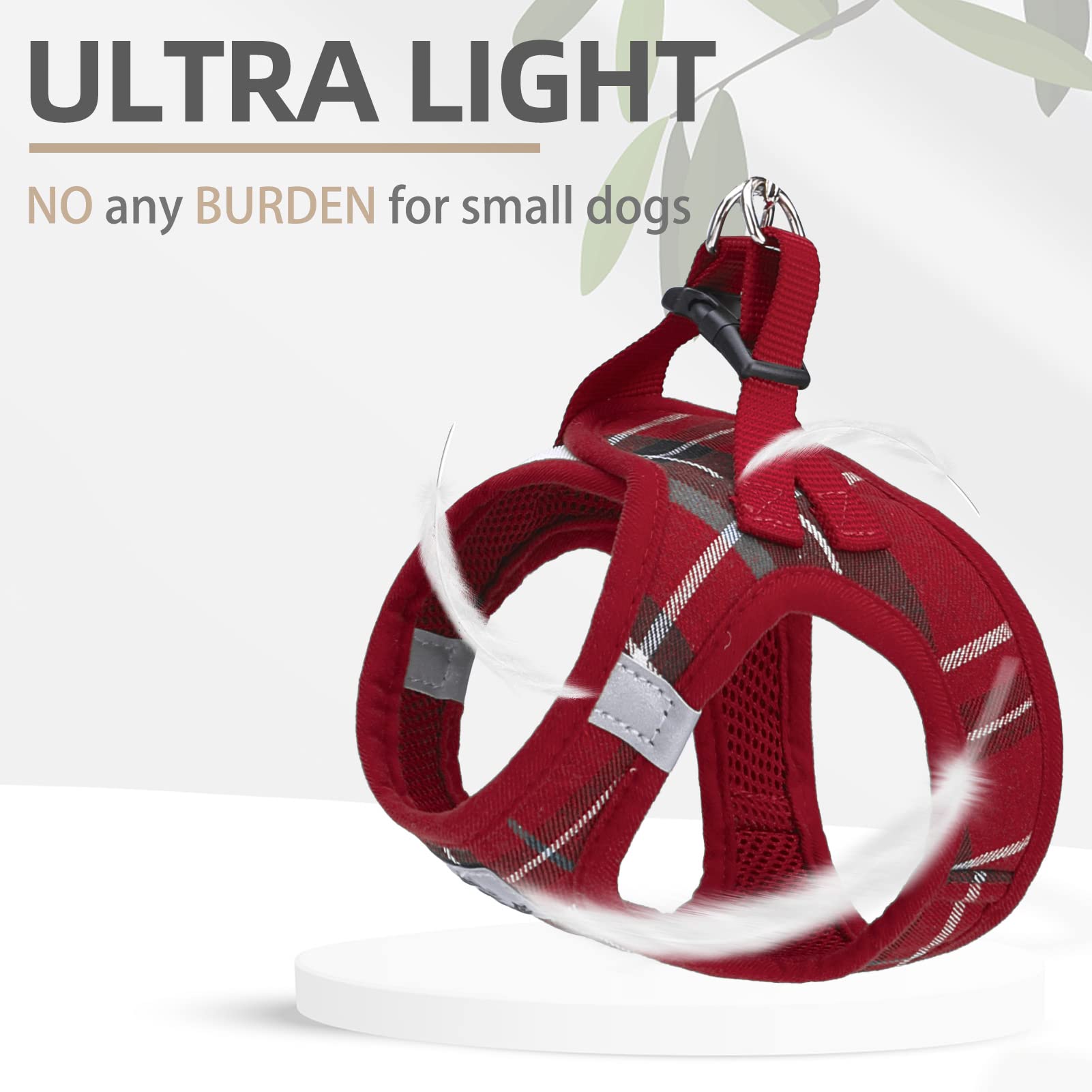 Pupteck Adjustable Dog Harness Collar And Leash Set Step In No Pull Pet Harness For Small Medium Dogs Puppy And Cats Outdoor Walking Running, Soft Mesh Padded Reflective Vest Harnesses, Red S